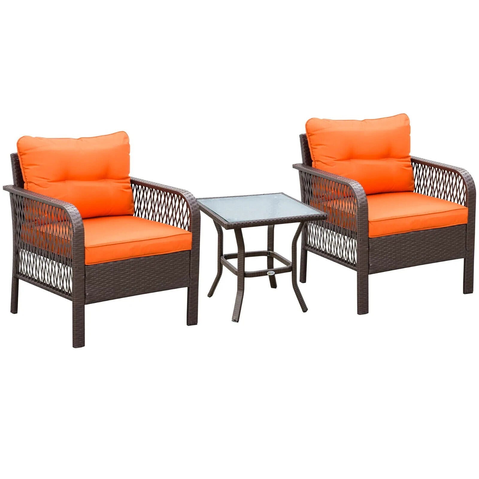 3 Piece Rattan Bistro Set Patio Chairs with Cushions and Coffee Table Out Orange - Home and Garden Furniture Shop - #rustic - furniture#