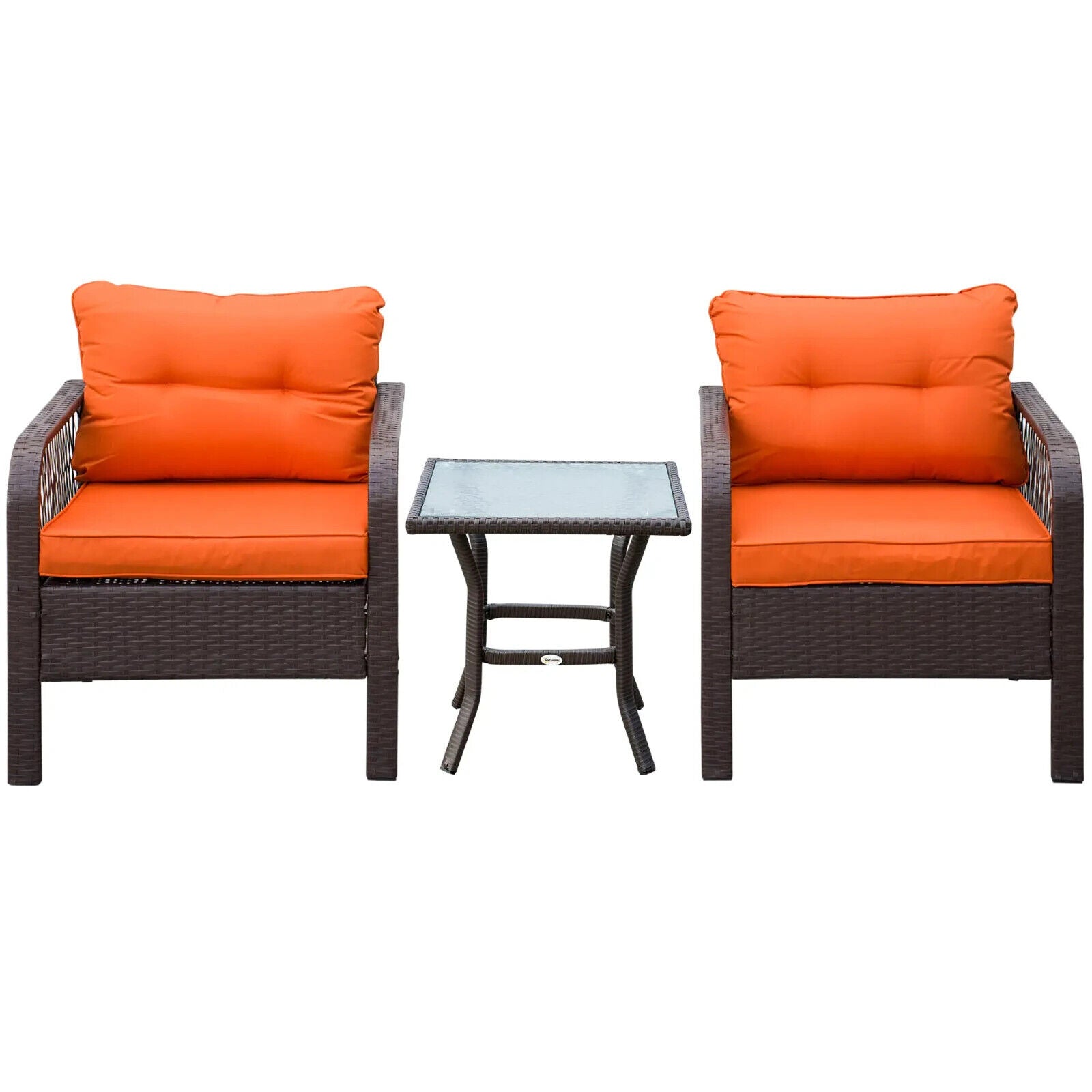 3 Piece Rattan Bistro Set Patio Chairs with Cushions and Coffee Table Out Orange - Home and Garden Furniture Shop - #rustic - furniture#