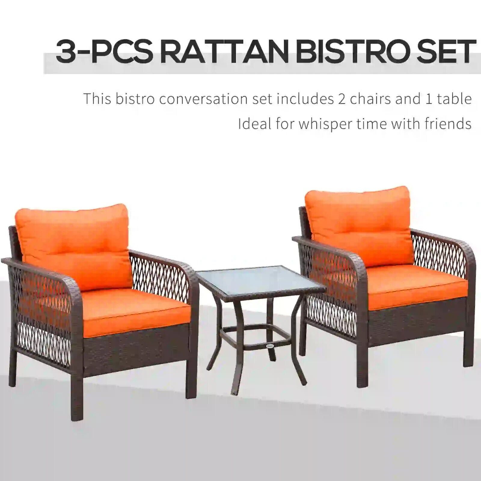 3 Piece Rattan Bistro Set Patio Chairs with Cushions and Coffee Table Out Orange - Home and Garden Furniture Shop - #rustic - furniture#