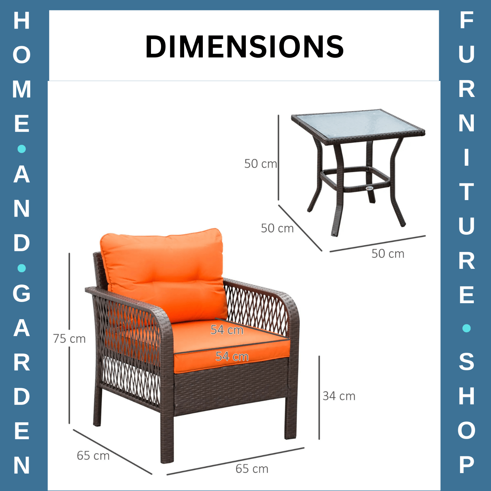 3 Piece Rattan Bistro Set Patio Chairs with Cushions and Coffee Table Out Orange - Home and Garden Furniture Shop - #rustic - furniture#
