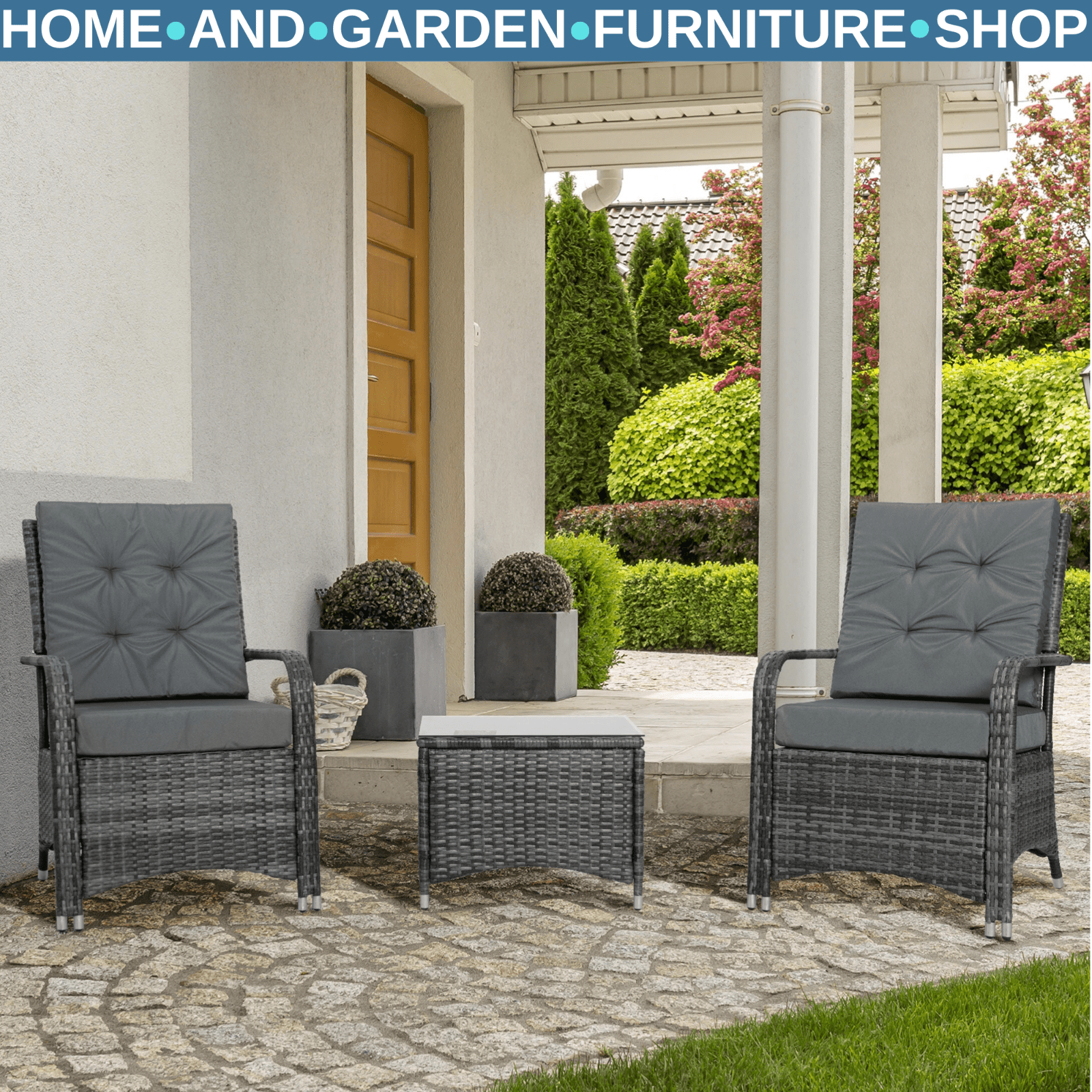 3 - Piece Rattan Bistro Set – Patio Table and Chairs with Steel Frame - Home and Garden Furniture Shop - rustic - furniture