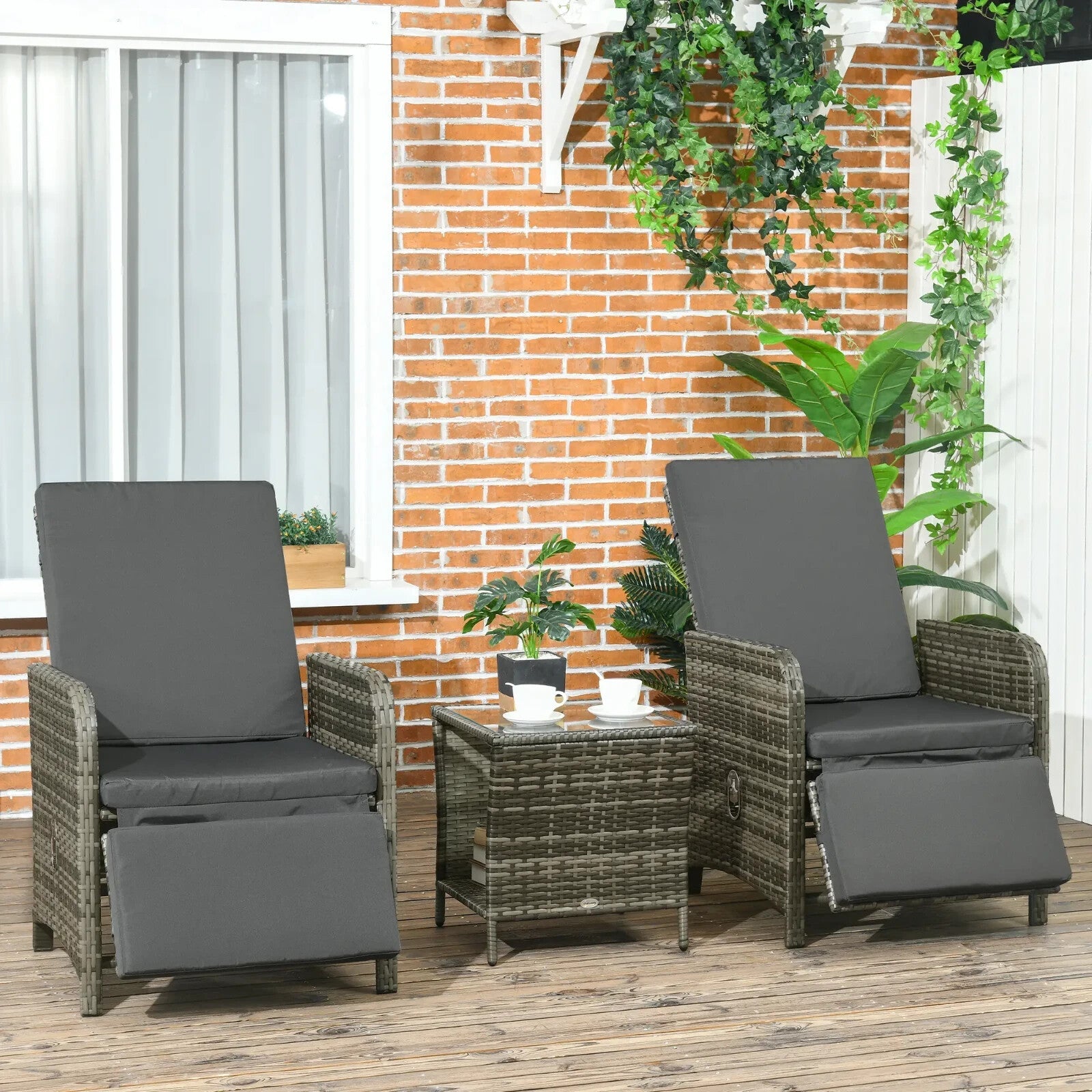 3 - Piece Rattan Bistro Set with Adjustable Backrests - Outdoor Garden Furniture - Home and Garden Furniture Shop - rustic - furniture