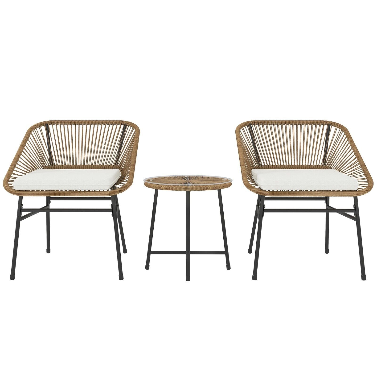 3 - Piece Rattan Bistro Set with Cushions & Table – Small Garden Furniture Natural - Home and Garden Furniture Shop - #rustic - furniture#