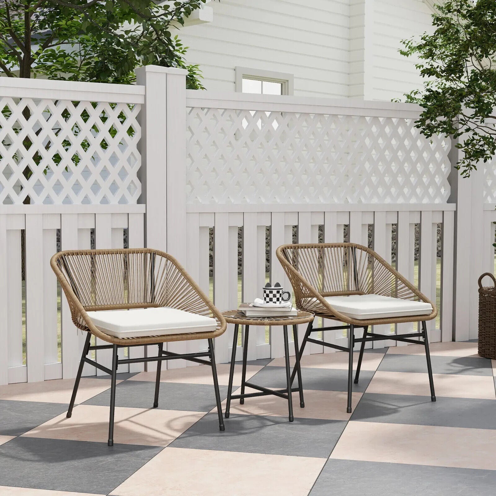 3 - Piece Rattan Bistro Set with Cushions & Table – Small Garden Furniture Natural - Home and Garden Furniture Shop - #rustic - furniture#