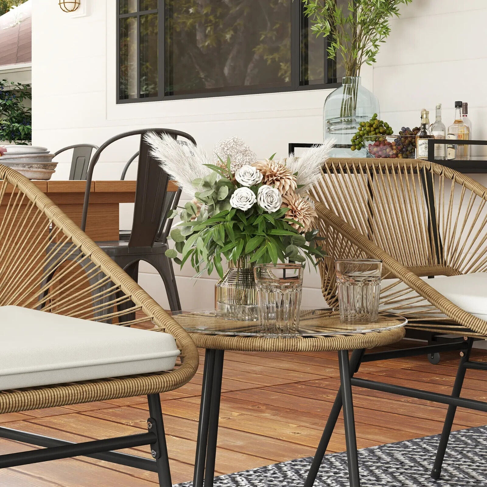 3 - Piece Rattan Bistro Set with Cushions & Table – Small Garden Furniture Natural - Home and Garden Furniture Shop - #rustic - furniture#