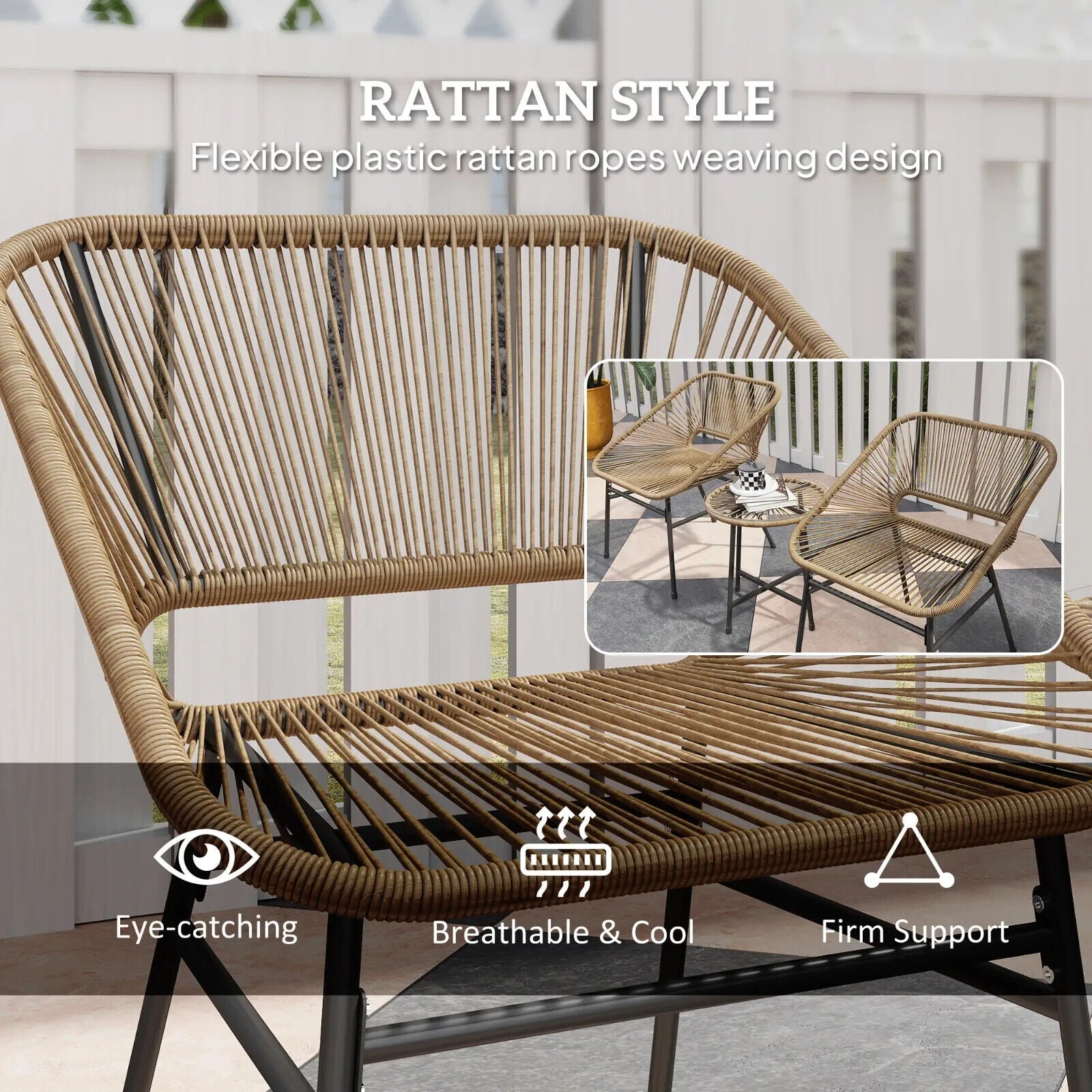 3 - Piece Rattan Bistro Set with Cushions & Table – Small Garden Furniture Natural - Home and Garden Furniture Shop - #rustic - furniture#