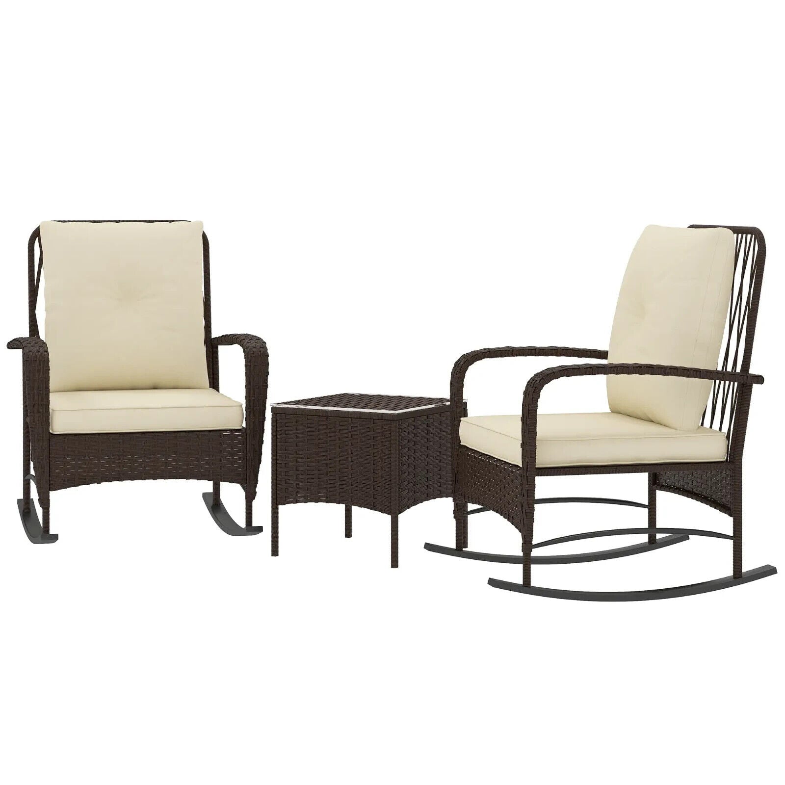 3 Piece Rattan Bistro Set with Rocking Chairs and Glass Top Coffee Table Brown - Home and Garden Furniture Shop - #rustic - furniture#