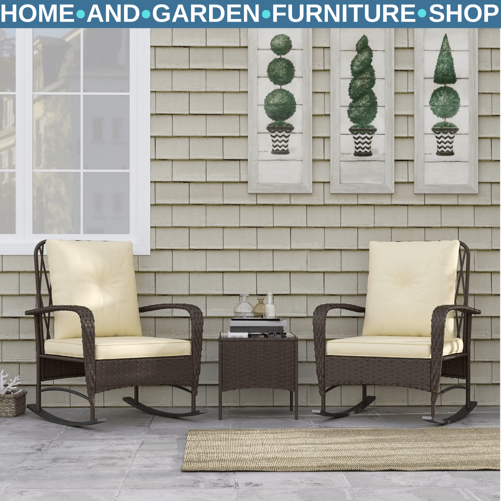 3 Piece Rattan Bistro Set with Rocking Chairs and Glass Top Coffee Table Brown - Home and Garden Furniture Shop - #rustic - furniture#