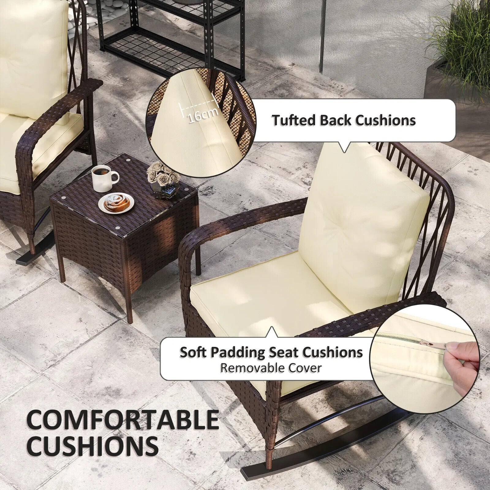 3 Piece Rattan Bistro Set with Rocking Chairs and Glass Top Coffee Table Brown - Home and Garden Furniture Shop - #rustic - furniture#