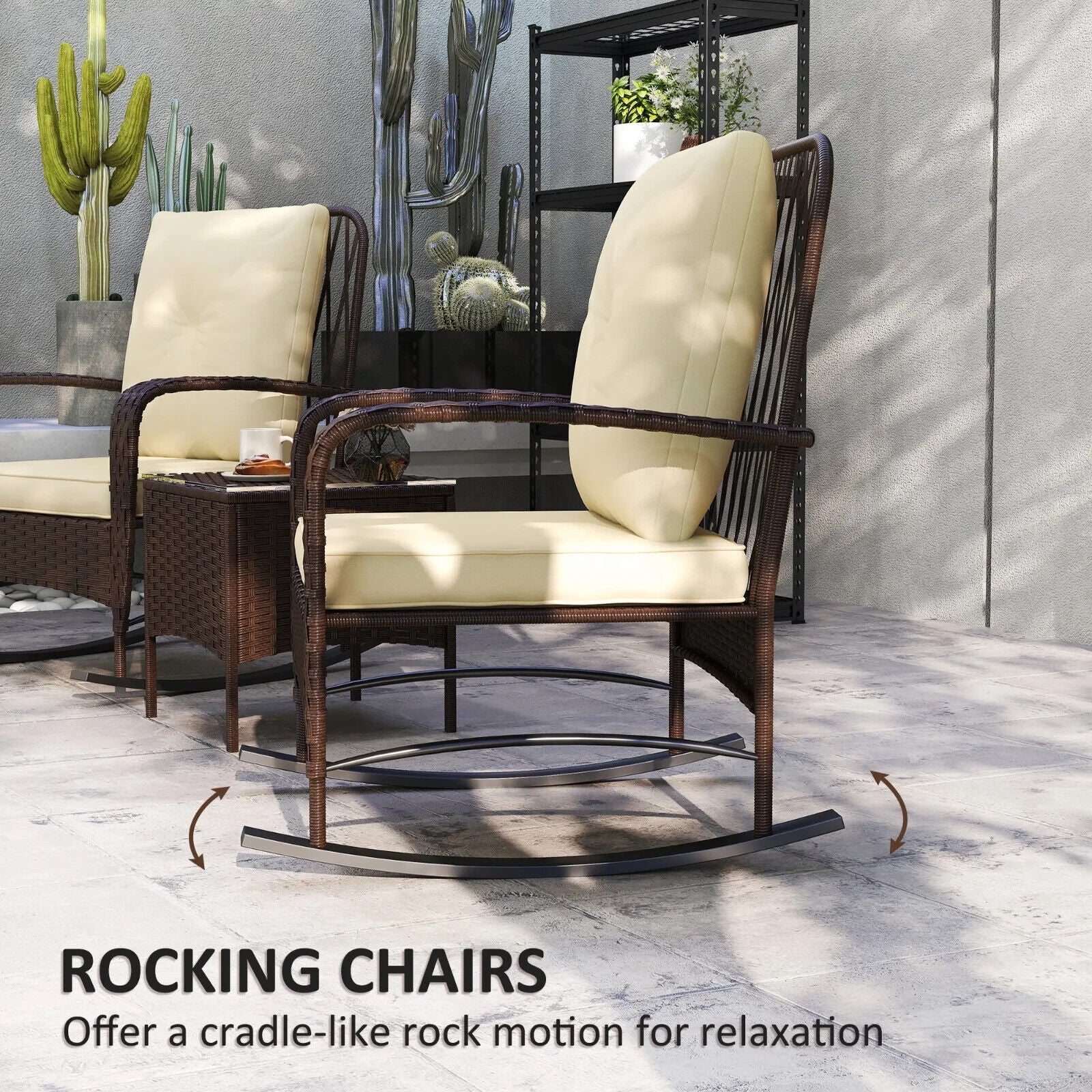 3 Piece Rattan Bistro Set with Rocking Chairs and Glass Top Coffee Table Brown - Home and Garden Furniture Shop - #rustic - furniture#