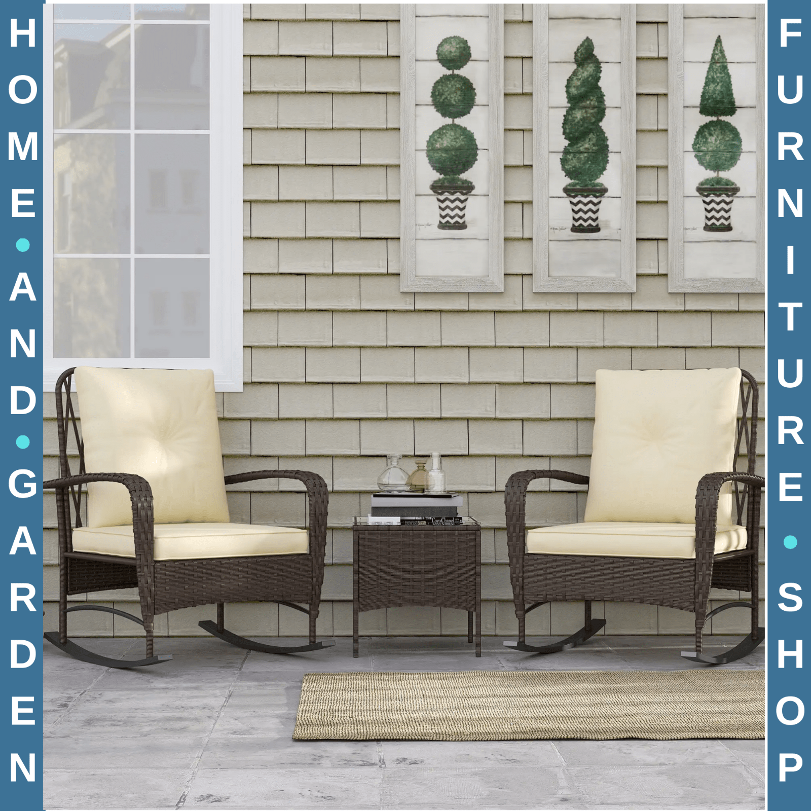 3 Piece Rattan Bistro Set with Rocking Chairs and Glass Top Coffee Table Brown - Home and Garden Furniture Shop - #rustic - furniture#