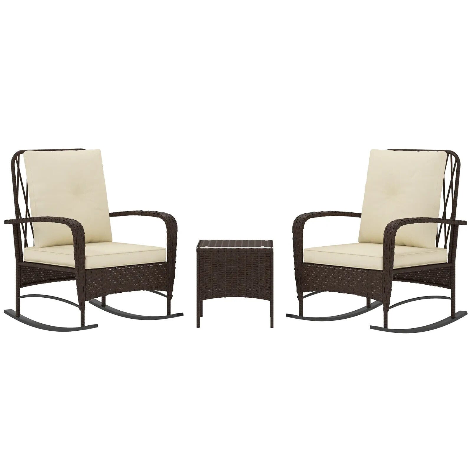 3 Piece Rattan Bistro Set with Rocking Chairs and Glass Top Coffee Table Brown - Home and Garden Furniture Shop - #rustic - furniture#