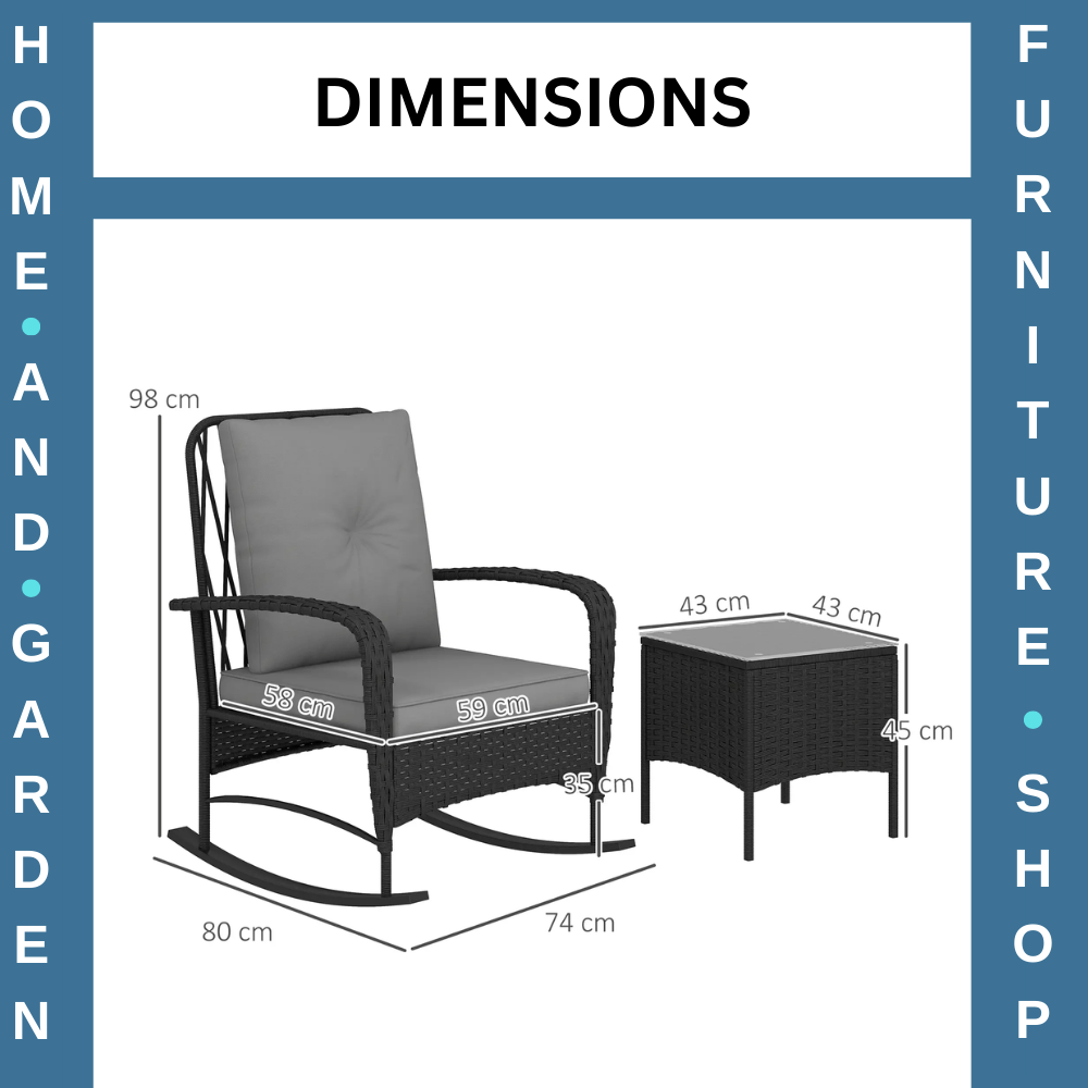 3 Piece Rattan Bistro Set with Rocking Chairs & Coffee Tabl Outdoor Garden Black - Home and Garden Furniture Shop - #rustic - furniture#