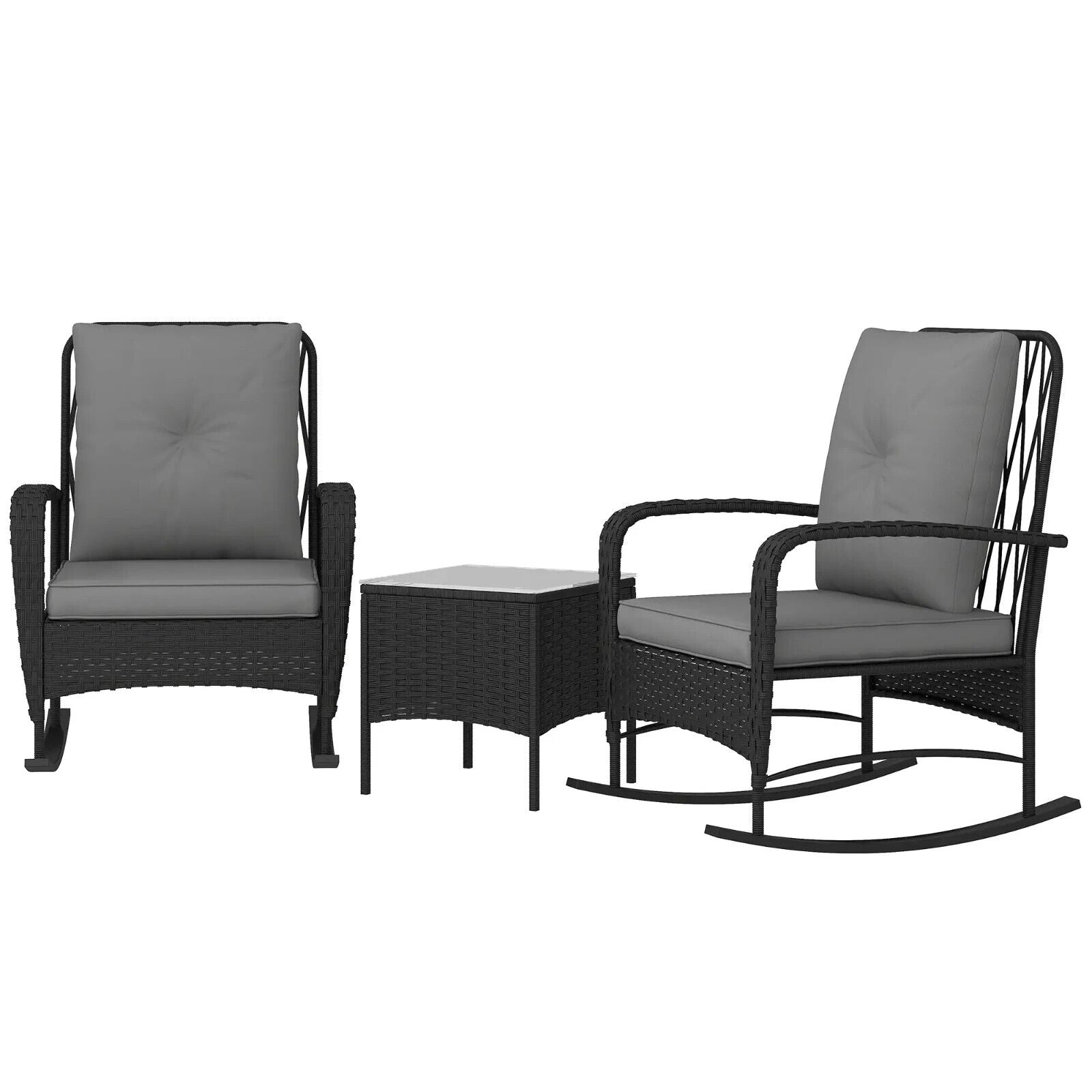 3 Piece Rattan Bistro Set with Rocking Chairs & Coffee Tabl Outdoor Garden Black - Home and Garden Furniture Shop - #rustic - furniture#