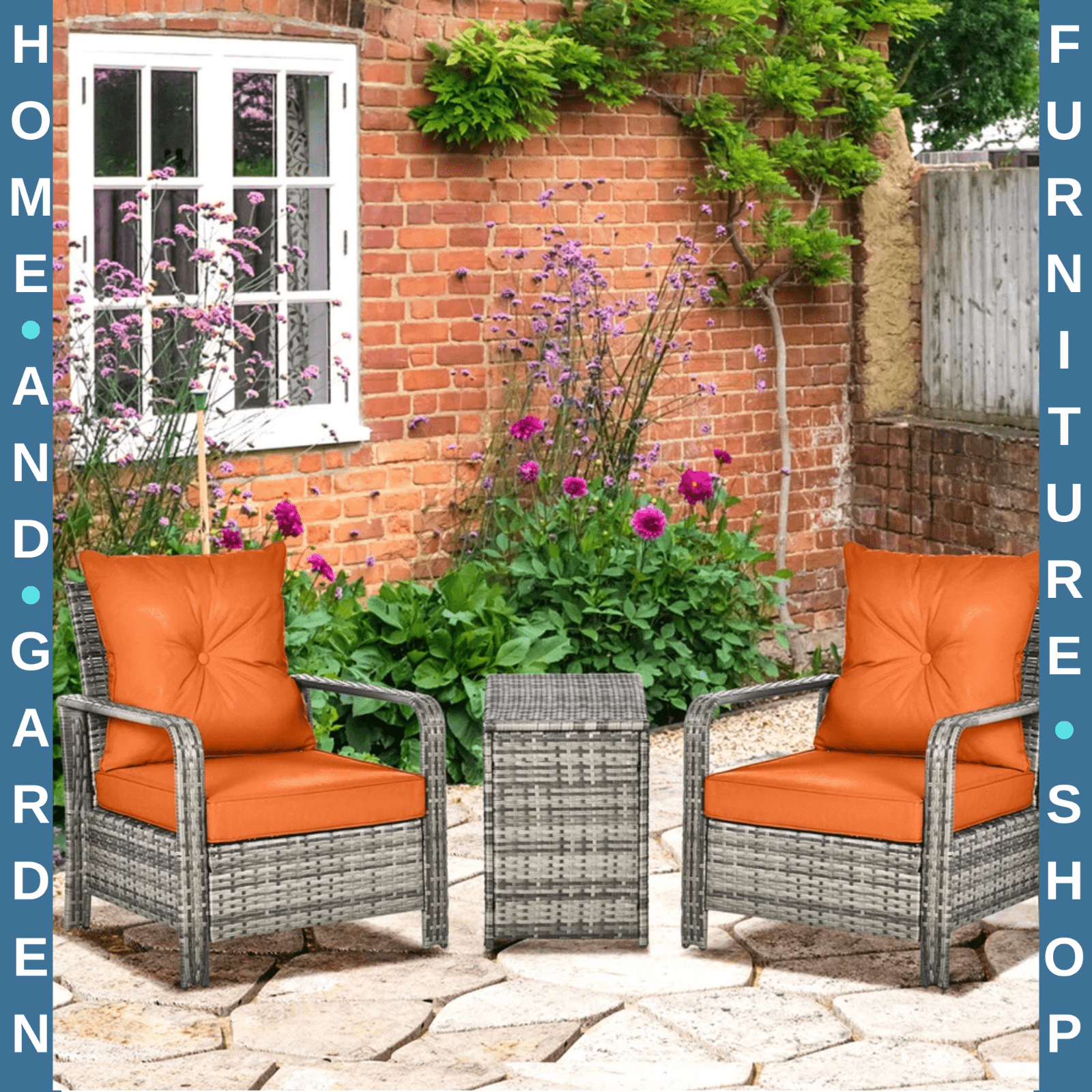 3 Piece Rattan Garden Bistro Set Patio Furniture Sofa with Storage Table & Chair - Home and Garden Furniture Shop - rustic - furniture