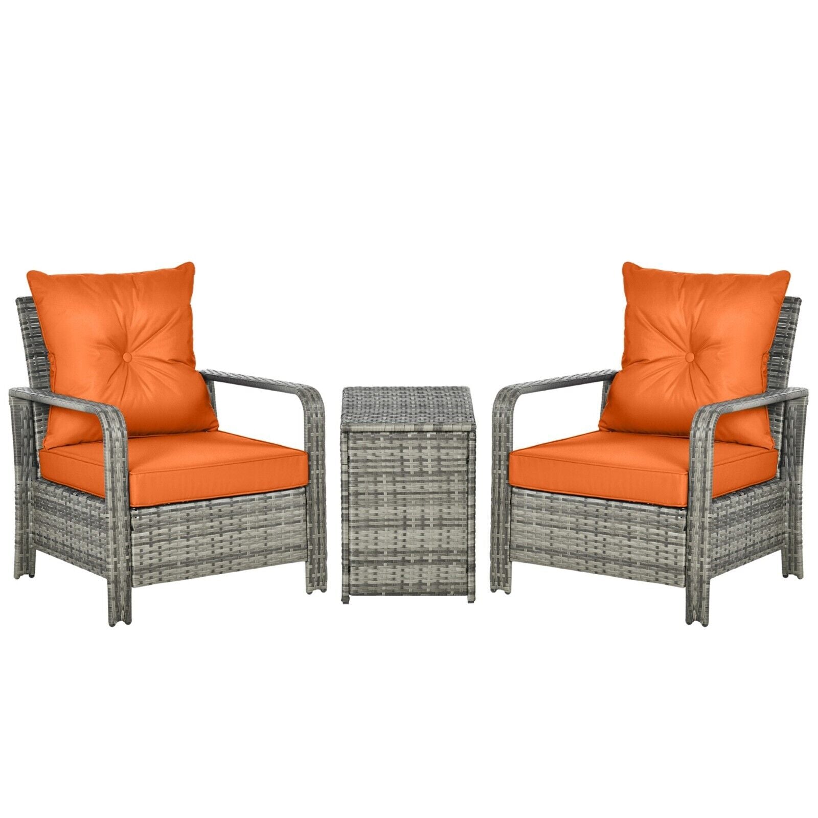 3 Piece Rattan Garden Bistro Set Patio Furniture Sofa with Storage Table & Chair - Home and Garden Furniture Shop - #rustic - furniture#