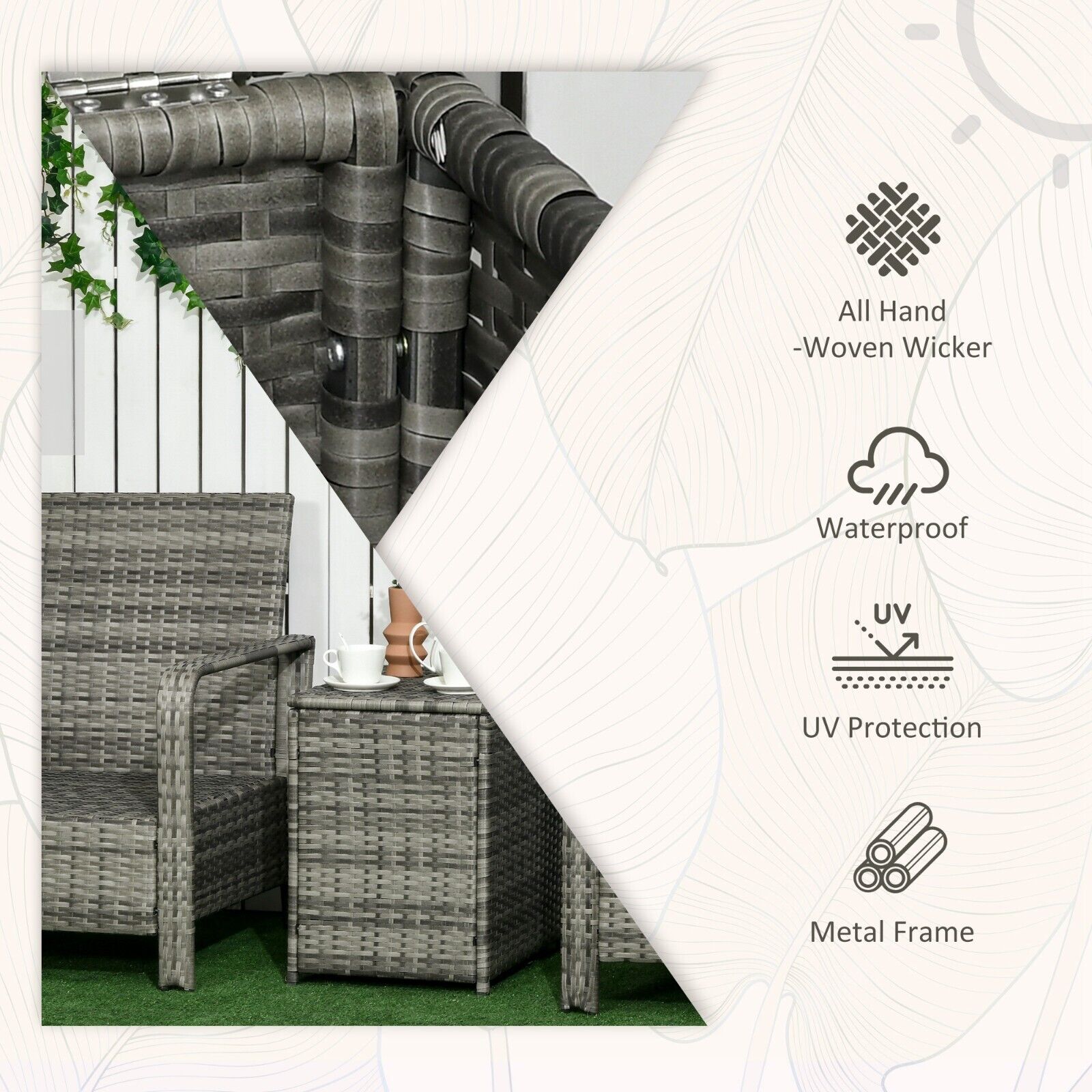 3 Piece Rattan Garden Bistro Set Patio Furniture Sofa with Storage Table & Chair - Home and Garden Furniture Shop - #rustic - furniture#