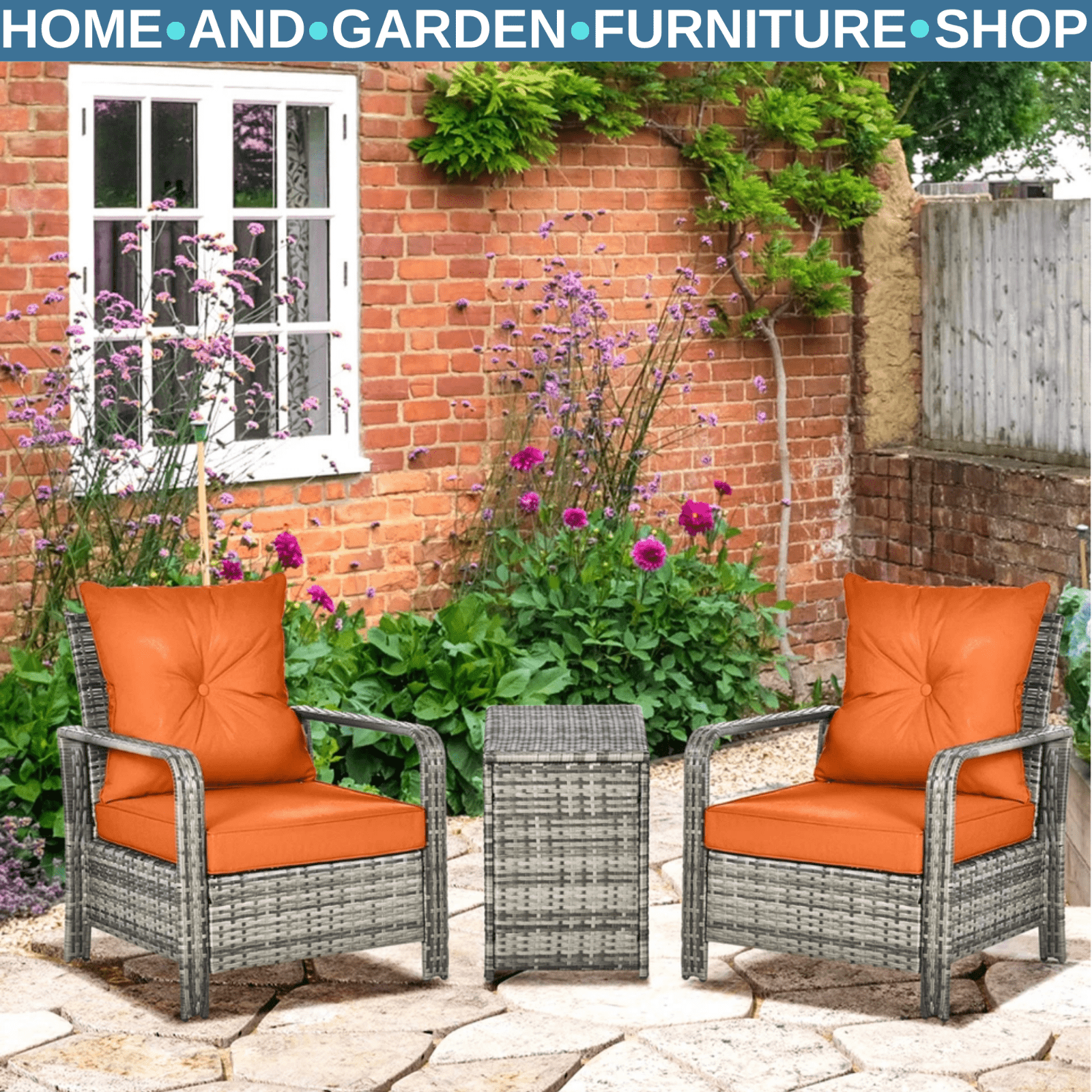 3 Piece Rattan Garden Bistro Set Patio Furniture Sofa with Storage Table & Chair - Home and Garden Furniture Shop - rustic - furniture