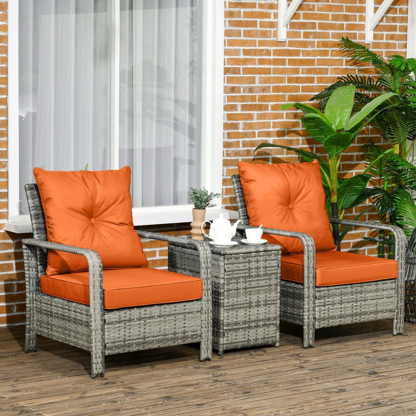 3 Piece Rattan Garden Bistro Set Patio Furniture Sofa with Storage Table & Chair - Home and Garden Furniture Shop - #rustic - furniture#