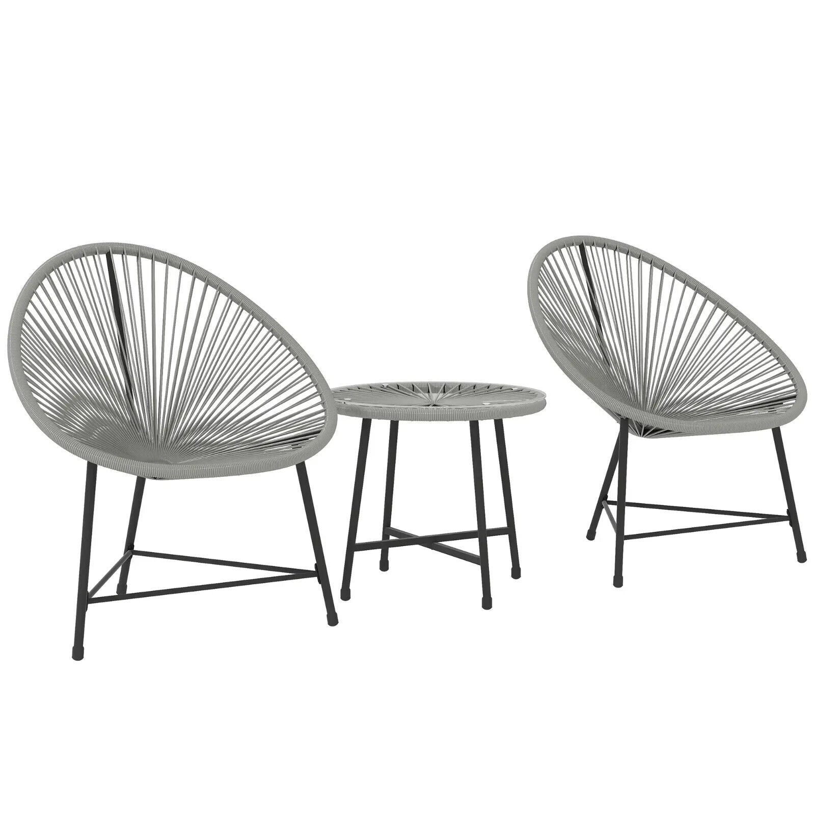 3 Piece Rattan Garden Bistro Set with Acapulco Chairs and Glass Top Table Grey - Home and Garden Furniture Shop - #rustic - furniture#