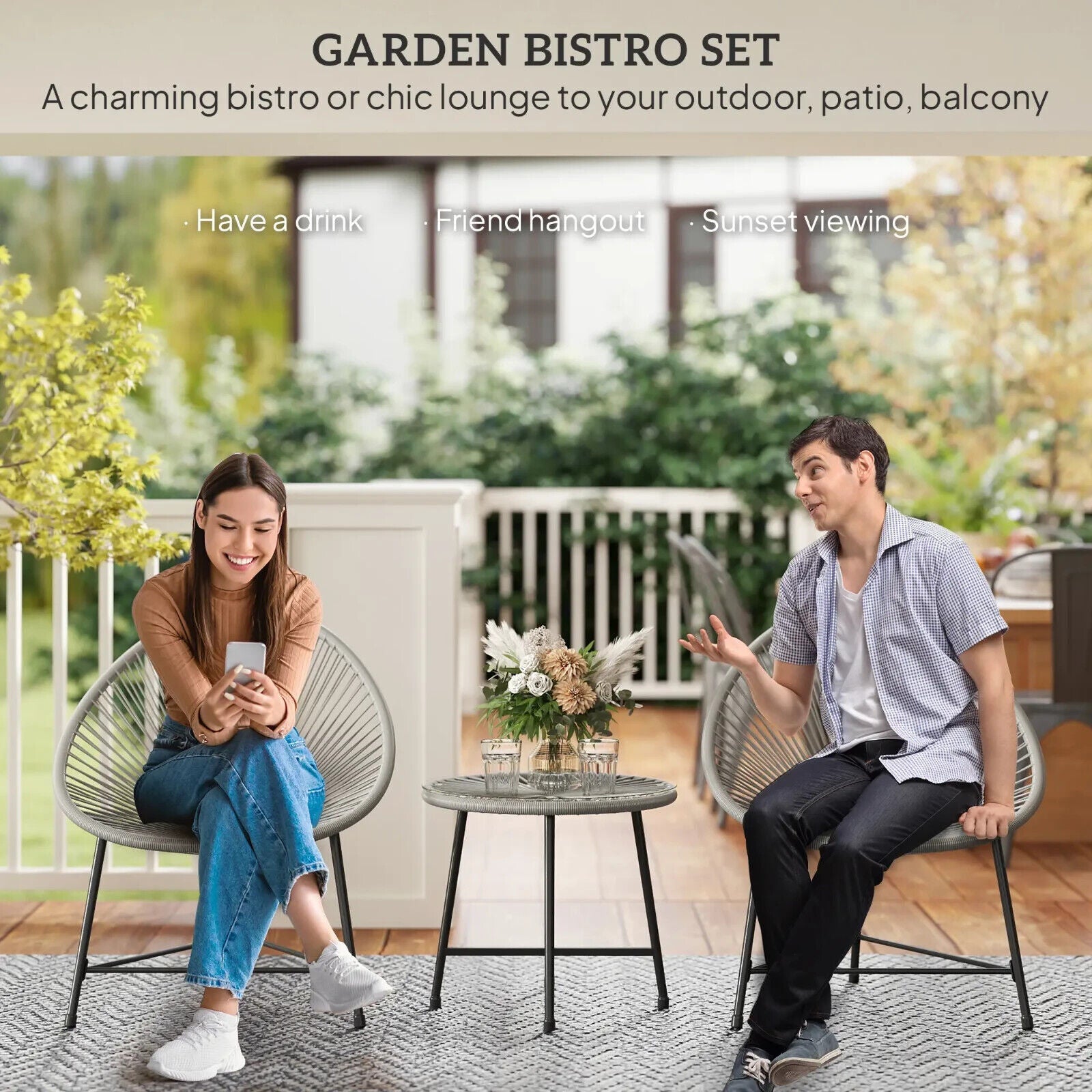 3 Piece Rattan Garden Bistro Set with Acapulco Chairs and Glass Top Table Grey - Home and Garden Furniture Shop - #rustic - furniture#