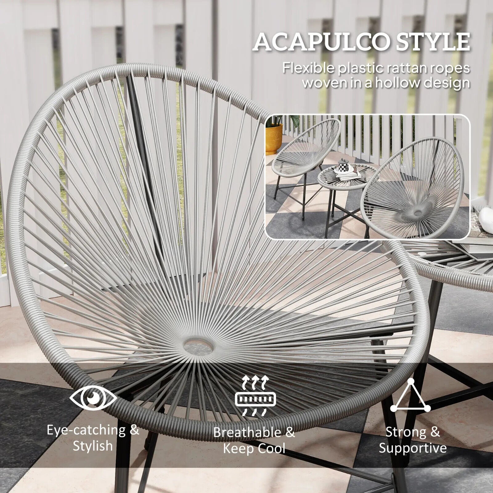 3 Piece Rattan Garden Bistro Set with Acapulco Chairs and Glass Top Table Grey - Home and Garden Furniture Shop - #rustic - furniture#