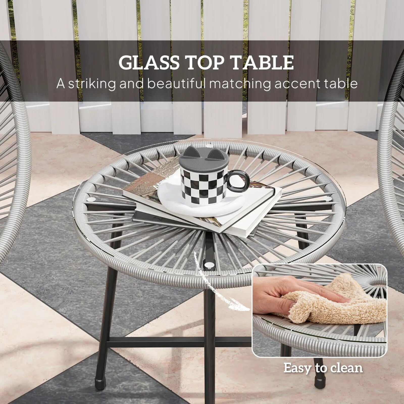 3 Piece Rattan Garden Bistro Set with Acapulco Chairs and Glass Top Table Grey - Home and Garden Furniture Shop - #rustic - furniture#