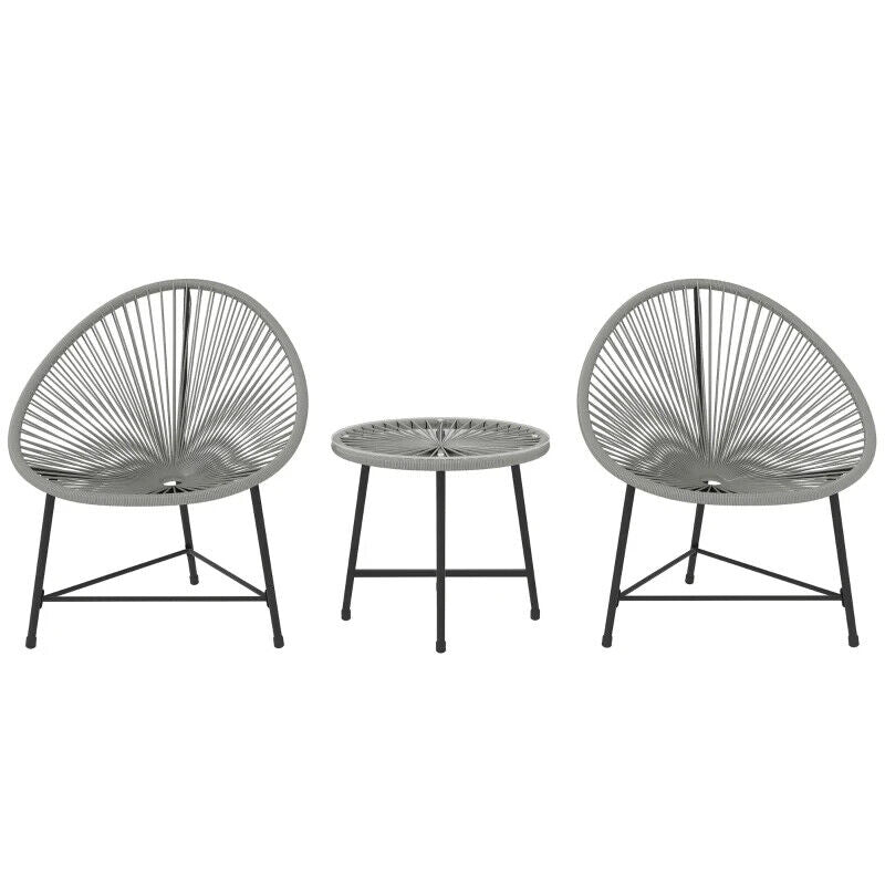3 Piece Rattan Garden Bistro Set with Acapulco Chairs and Glass Top Table Grey - Home and Garden Furniture Shop - #rustic - furniture#