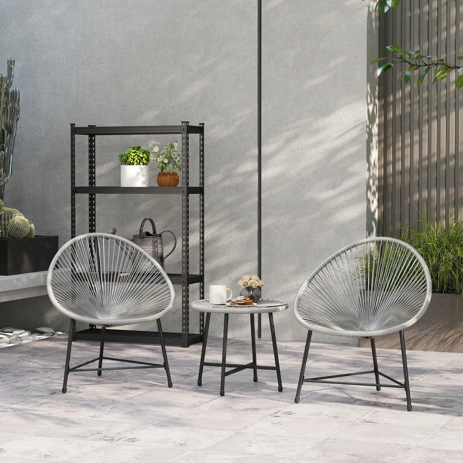 3 Piece Rattan Garden Bistro Set with Acapulco Chairs and Glass Top Table Grey - Home and Garden Furniture Shop - #rustic - furniture#