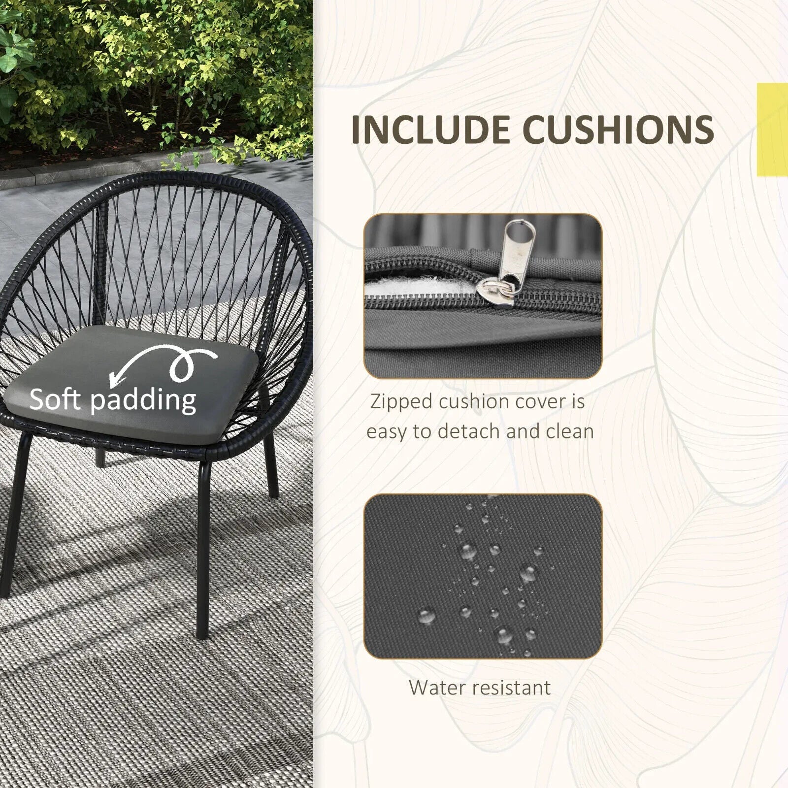 3 Piece Rattan Garden Bistro Set with Cushions 2 Armchairs & Round Coffee Table - Home and Garden Furniture Shop - #rustic - furniture#