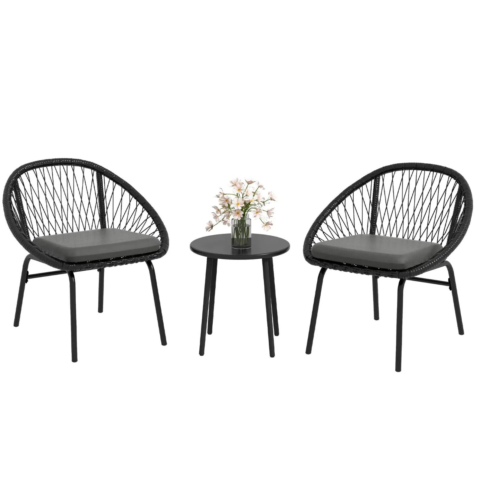 3 Piece Rattan Garden Bistro Set with Cushions 2 Armchairs & Round Coffee Table - Home and Garden Furniture Shop - #rustic - furniture#