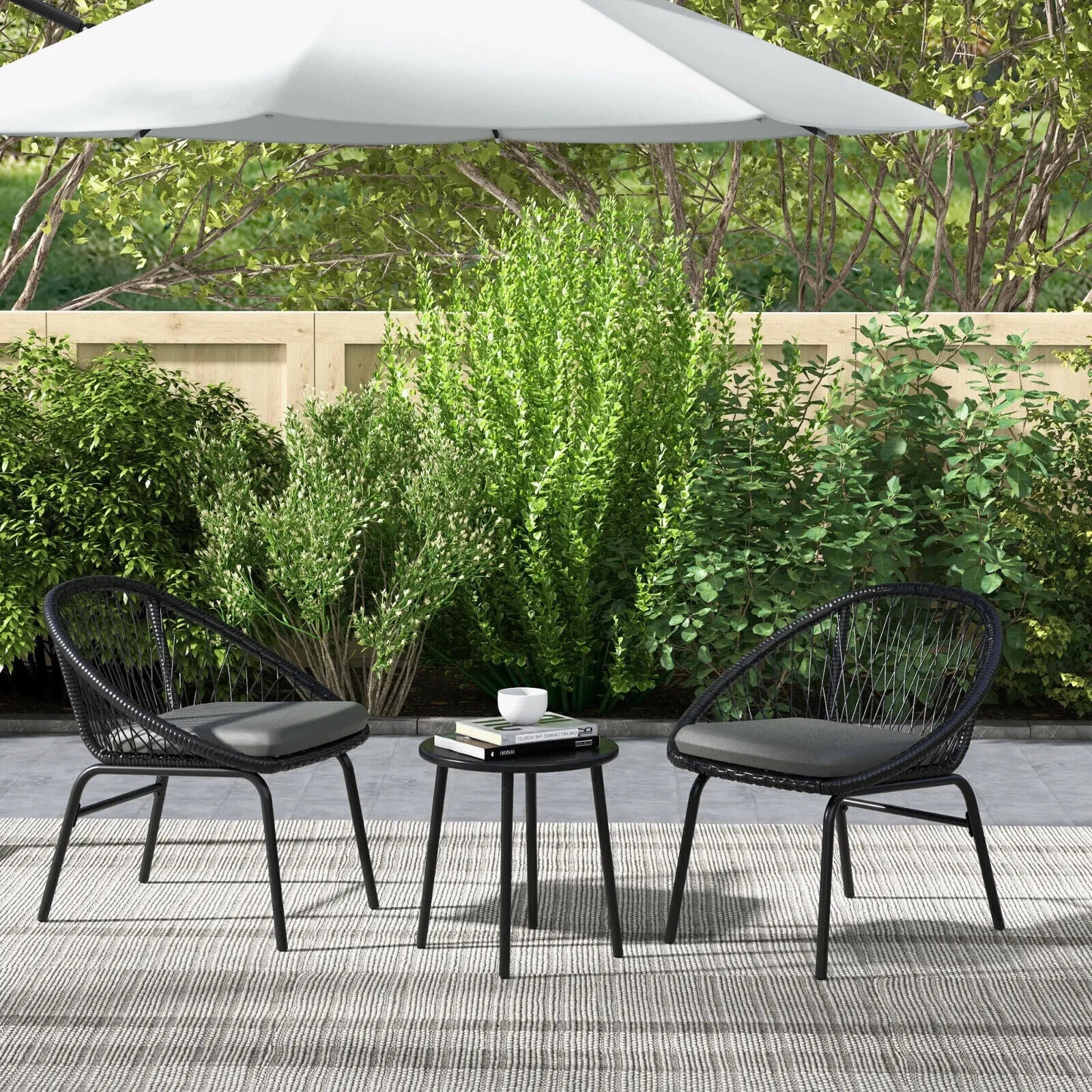 3 Piece Rattan Garden Bistro Set with Cushions 2 Armchairs & Round Coffee Table - Home and Garden Furniture Shop - #rustic - furniture#