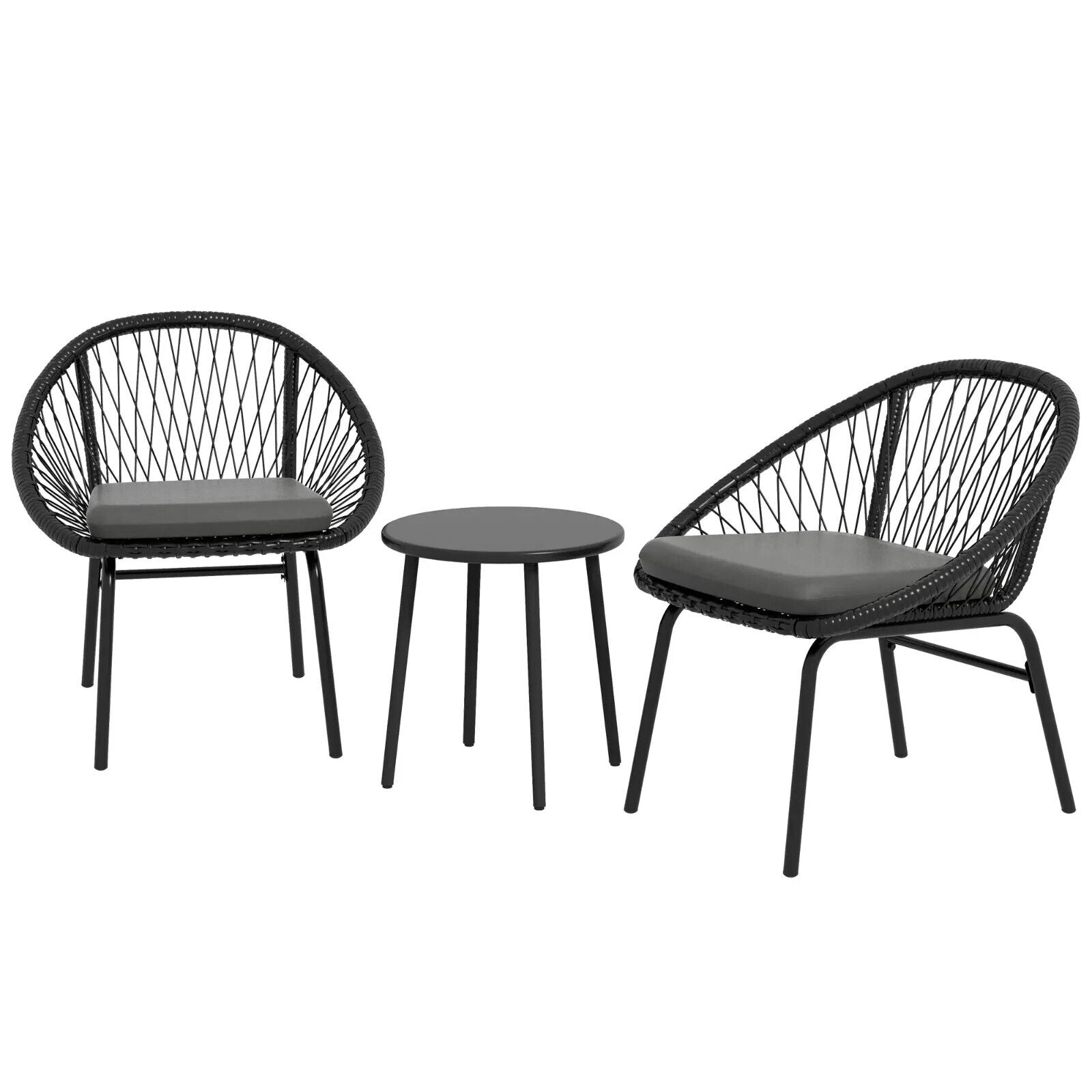 3 Piece Rattan Garden Bistro Set with Cushions 2 Armchairs & Round Coffee Table - Home and Garden Furniture Shop - #rustic - furniture#