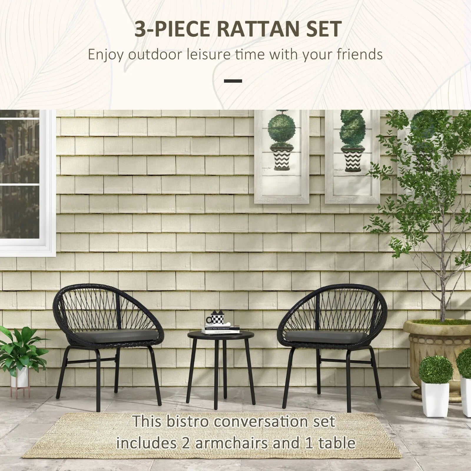 3 Piece Rattan Garden Bistro Set with Cushions 2 Armchairs & Round Coffee Table - Home and Garden Furniture Shop - rustic - furniture