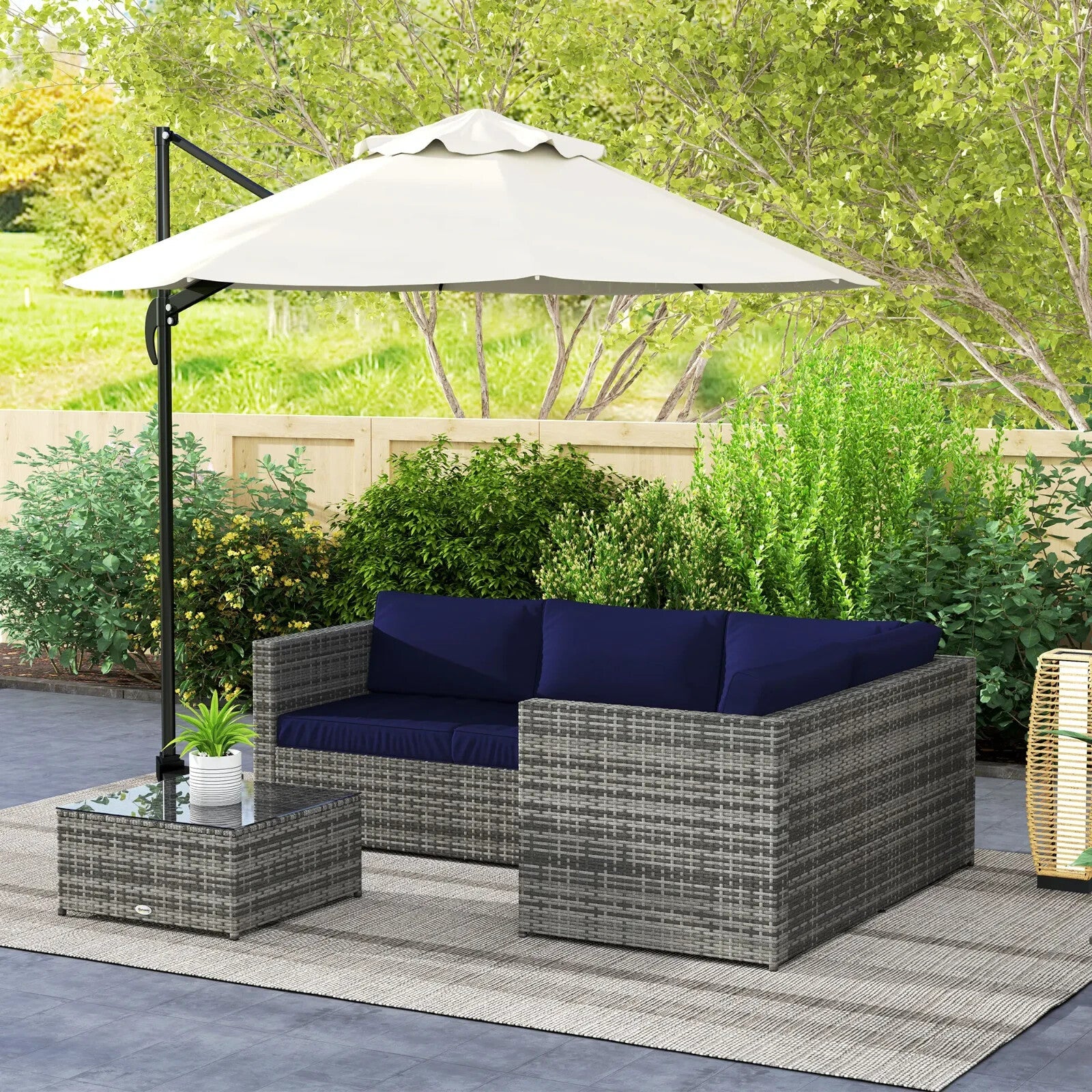 3 Piece Rattan Garden Furniture Set w/Cushion 4 Seater Corner Sofa & Glass Table - Home and Garden Furniture Shop - rustic - furniture