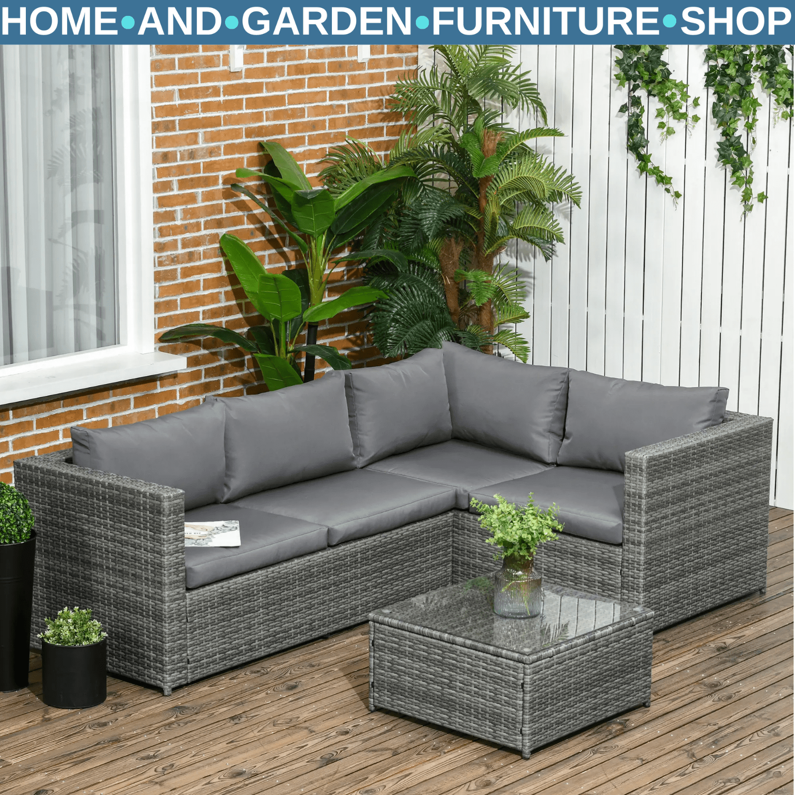 3 Piece Rattan Garden Furniture Set with 4 Seater Corner Sofa and Coffee Table - Home and Garden Furniture Shop - rustic - furniture