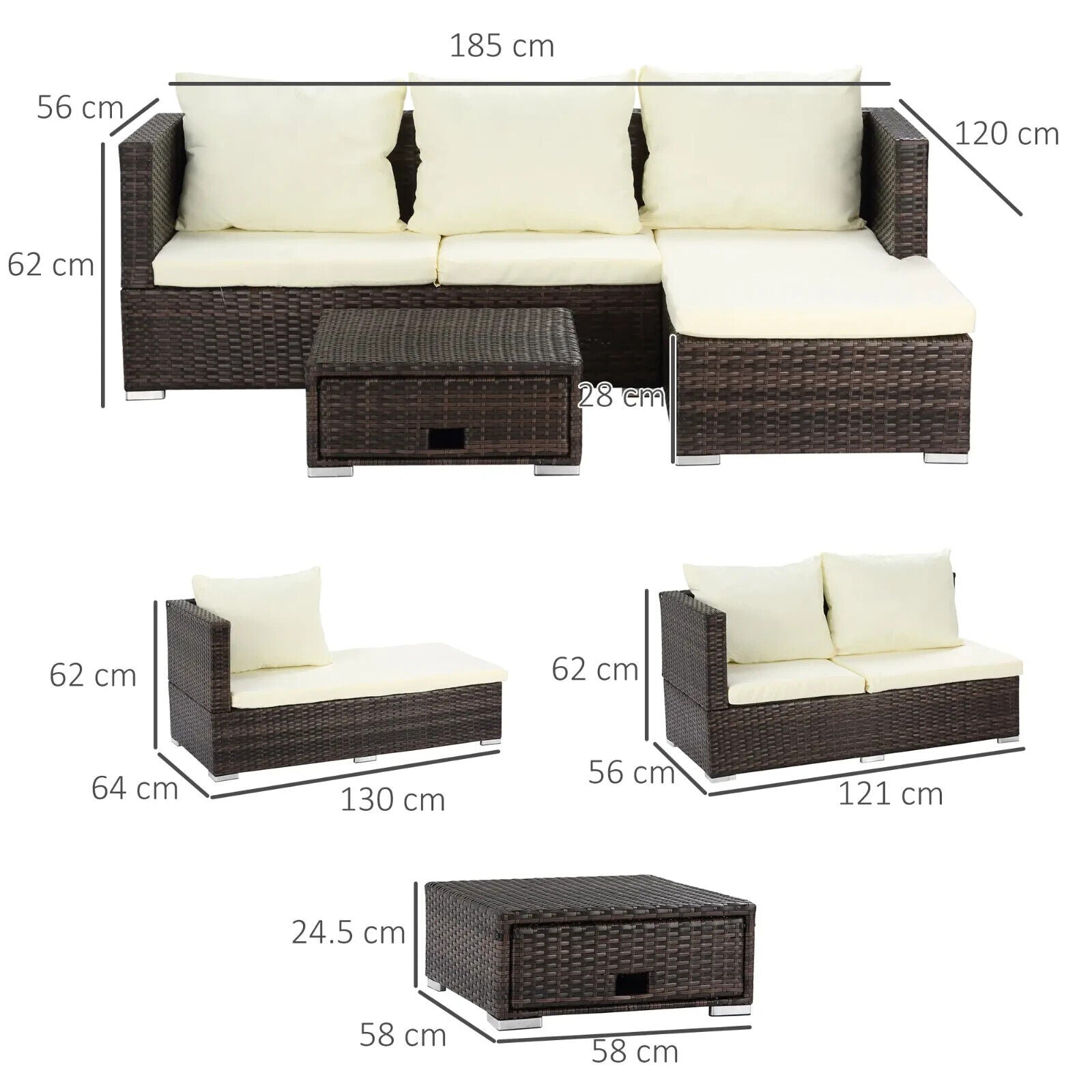 3 Piece Rattan Garden Furniture Sofa Set with Storage Coffee Table Sun Lounger - Home and Garden Furniture Shop - #rustic - furniture#