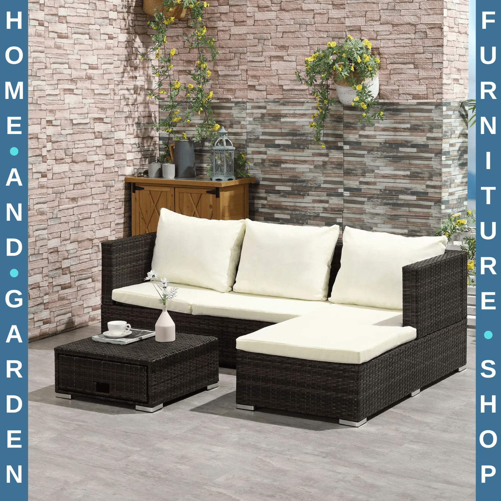 3 Piece Rattan Garden Furniture Sofa Set with Storage Coffee Table Sun Lounger - Home and Garden Furniture Shop - #rustic - furniture#