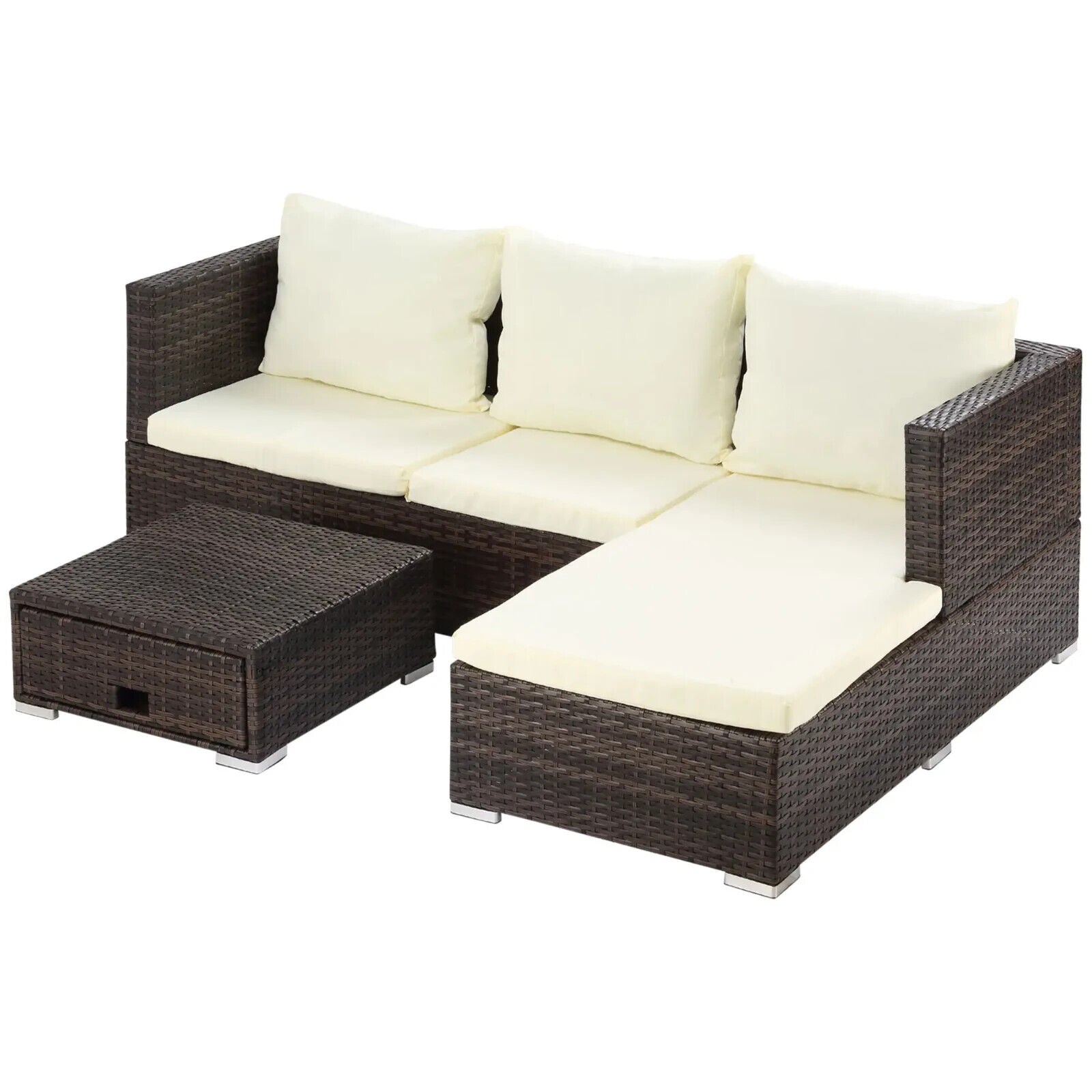 3 Piece Rattan Garden Furniture Sofa Set with Storage Coffee Table Sun Lounger - Home and Garden Furniture Shop - #rustic - furniture#