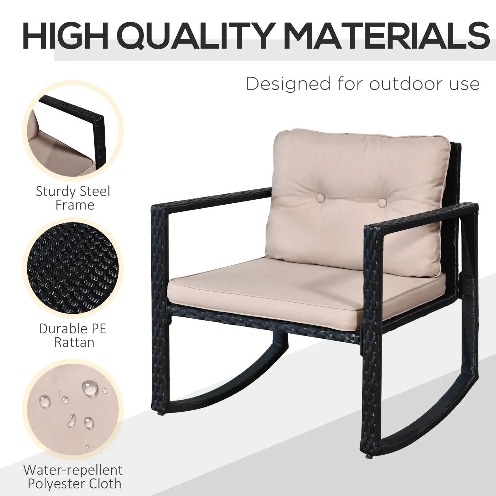 3 - Piece Rattan Garden Rocking Chair Set with Cushions and Glass Top Table - Home and Garden Furniture Shop - #rustic - furniture#