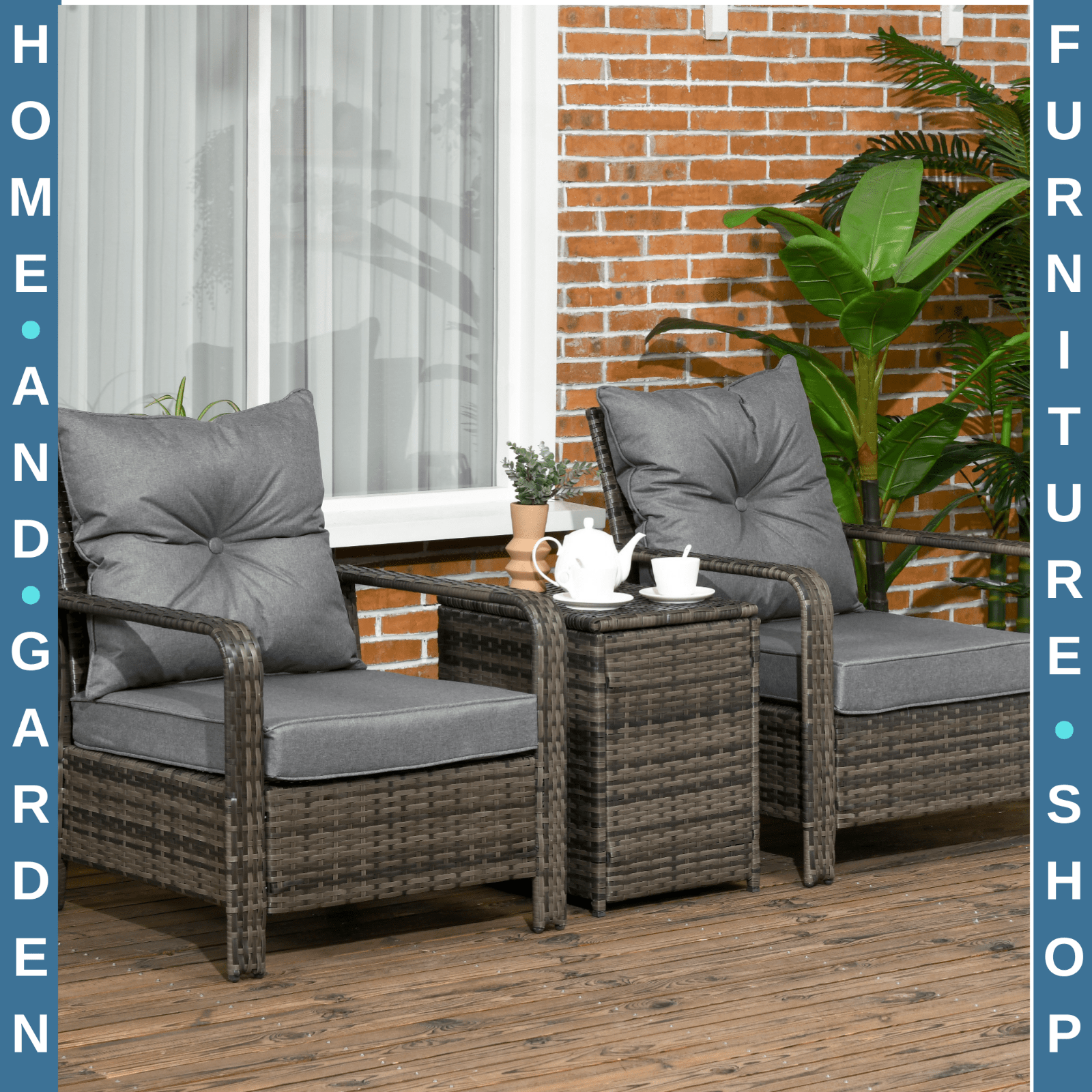 3 Piece Rattan Garden Seating Set with 2 Padded Chairs and Storage Table Outdoor - Home and Garden Furniture Shop - rustic - furniture