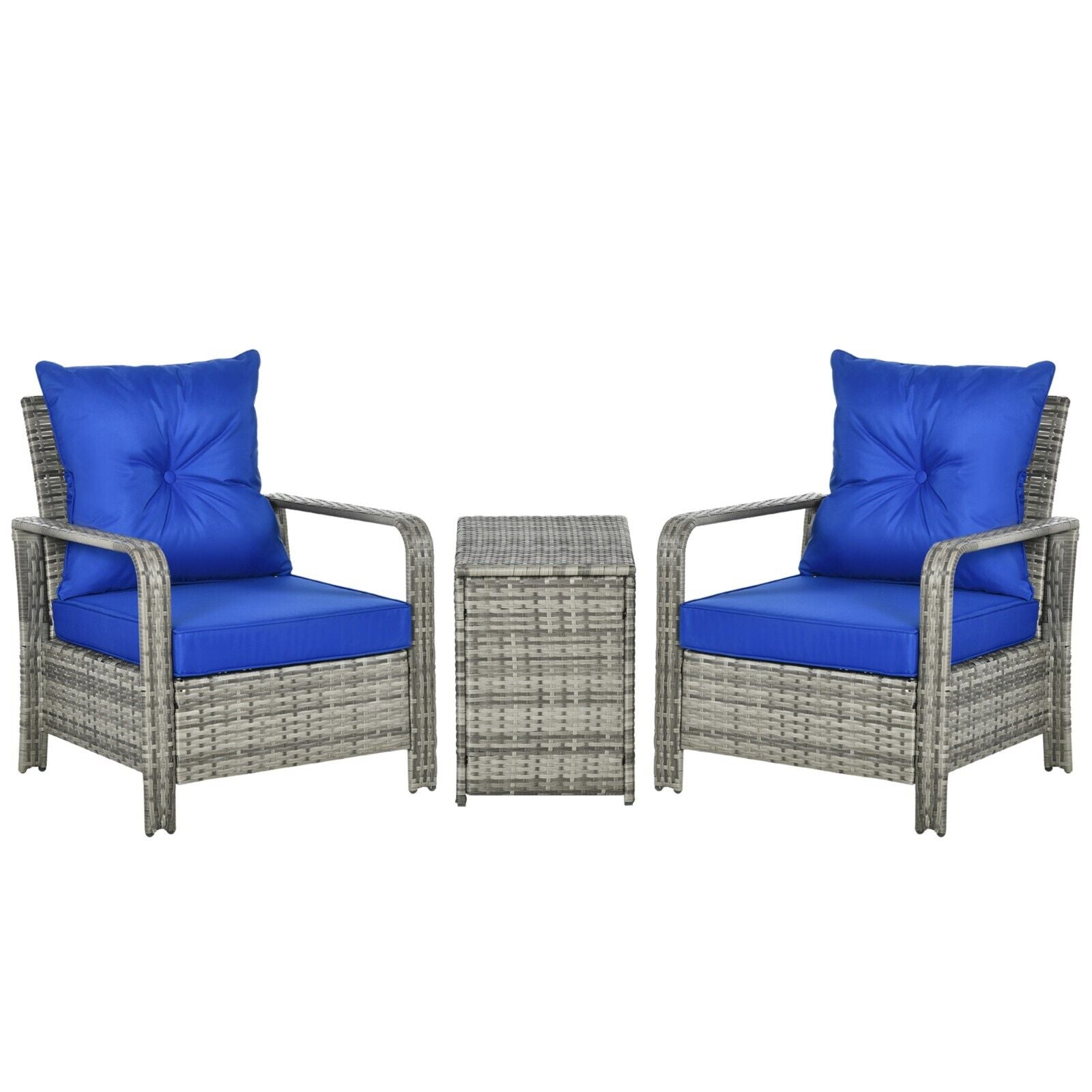 3 Piece Rattan Garden Seating Set with 2 Padded Chairs & Storage Table Outdoor - Home and Garden Furniture Shop - #rustic - furniture#