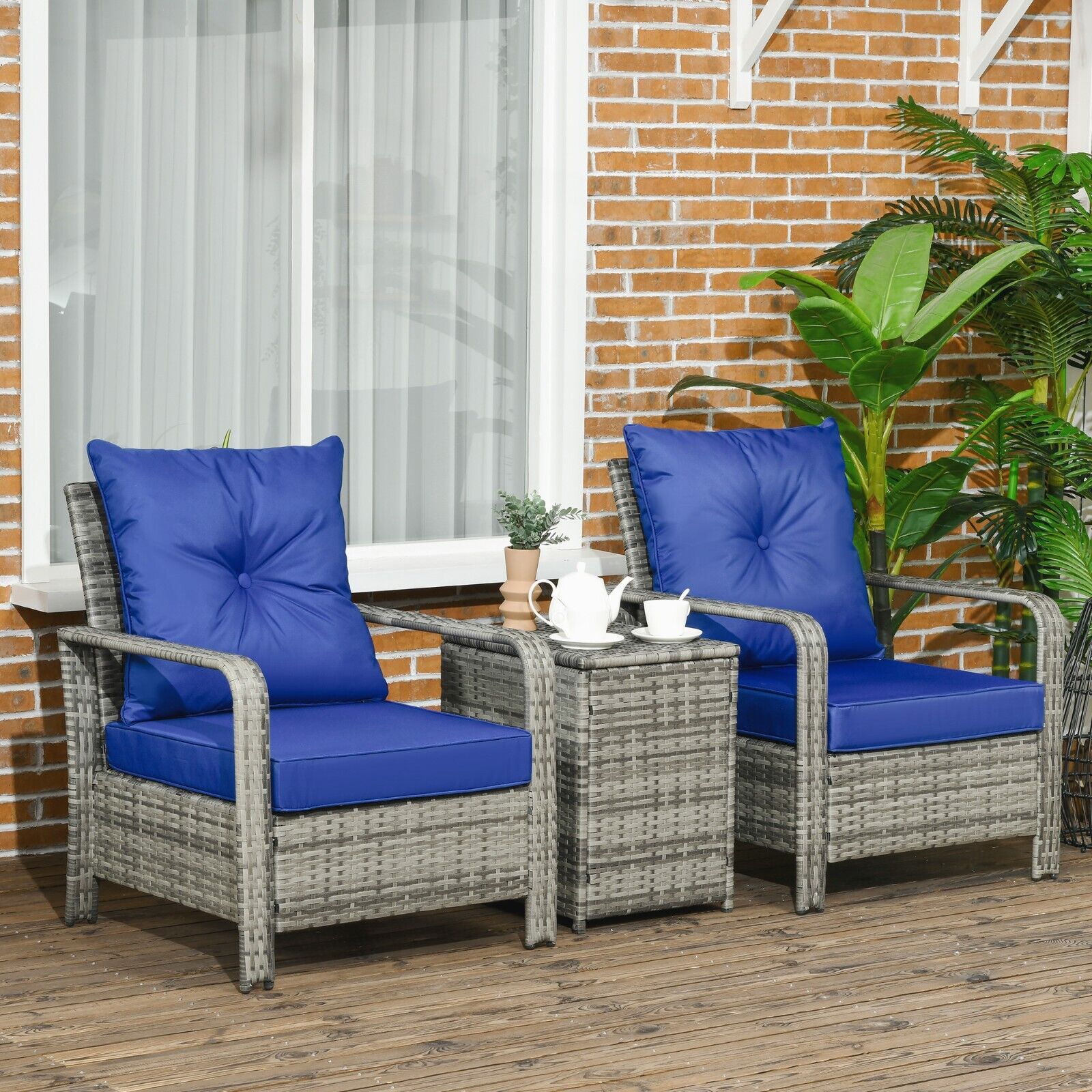3 Piece Rattan Garden Seating Set with 2 Padded Chairs & Storage Table Outdoor - Home and Garden Furniture Shop - #rustic - furniture#