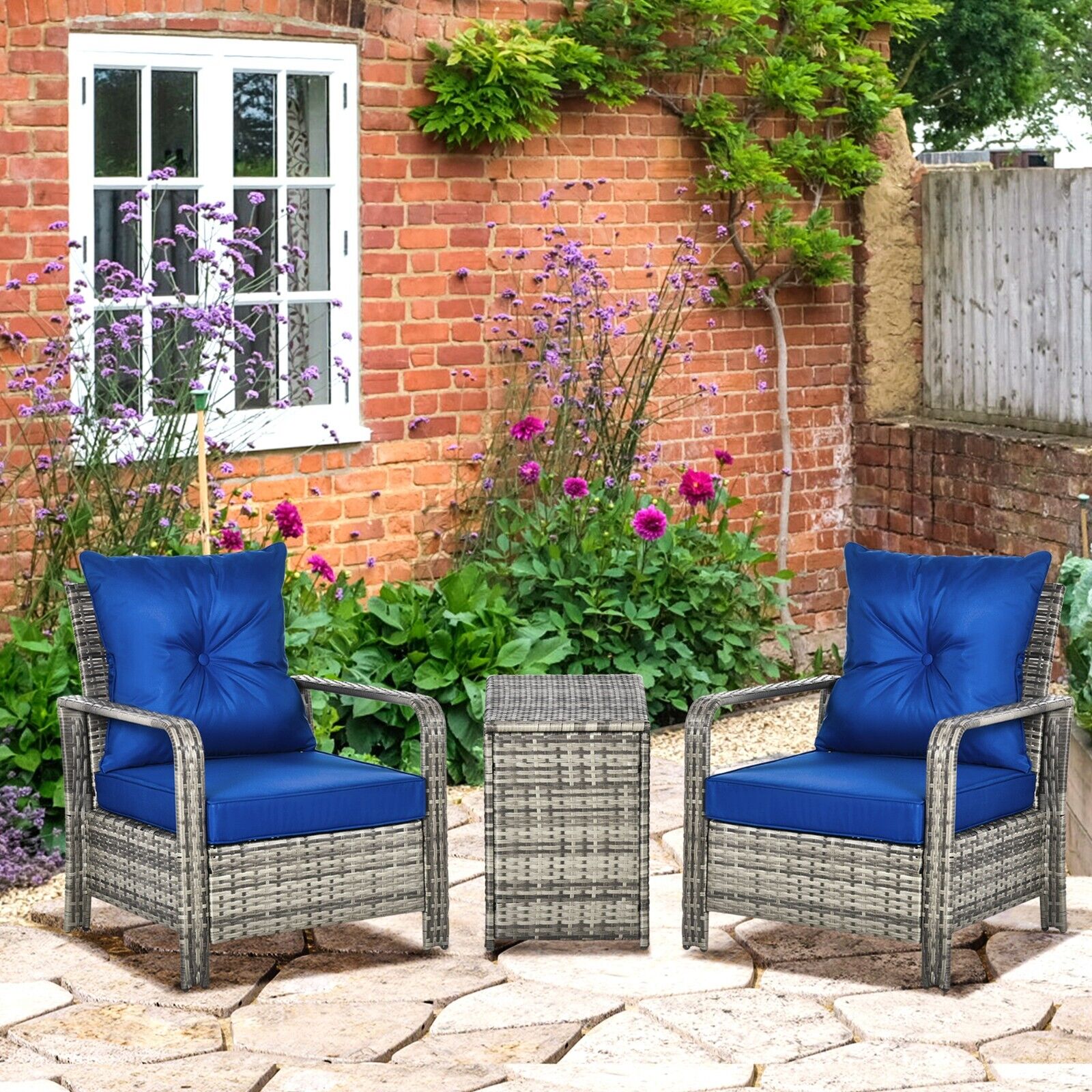 3 Piece Rattan Garden Seating Set with 2 Padded Chairs & Storage Table Outdoor - Home and Garden Furniture Shop - #rustic - furniture#