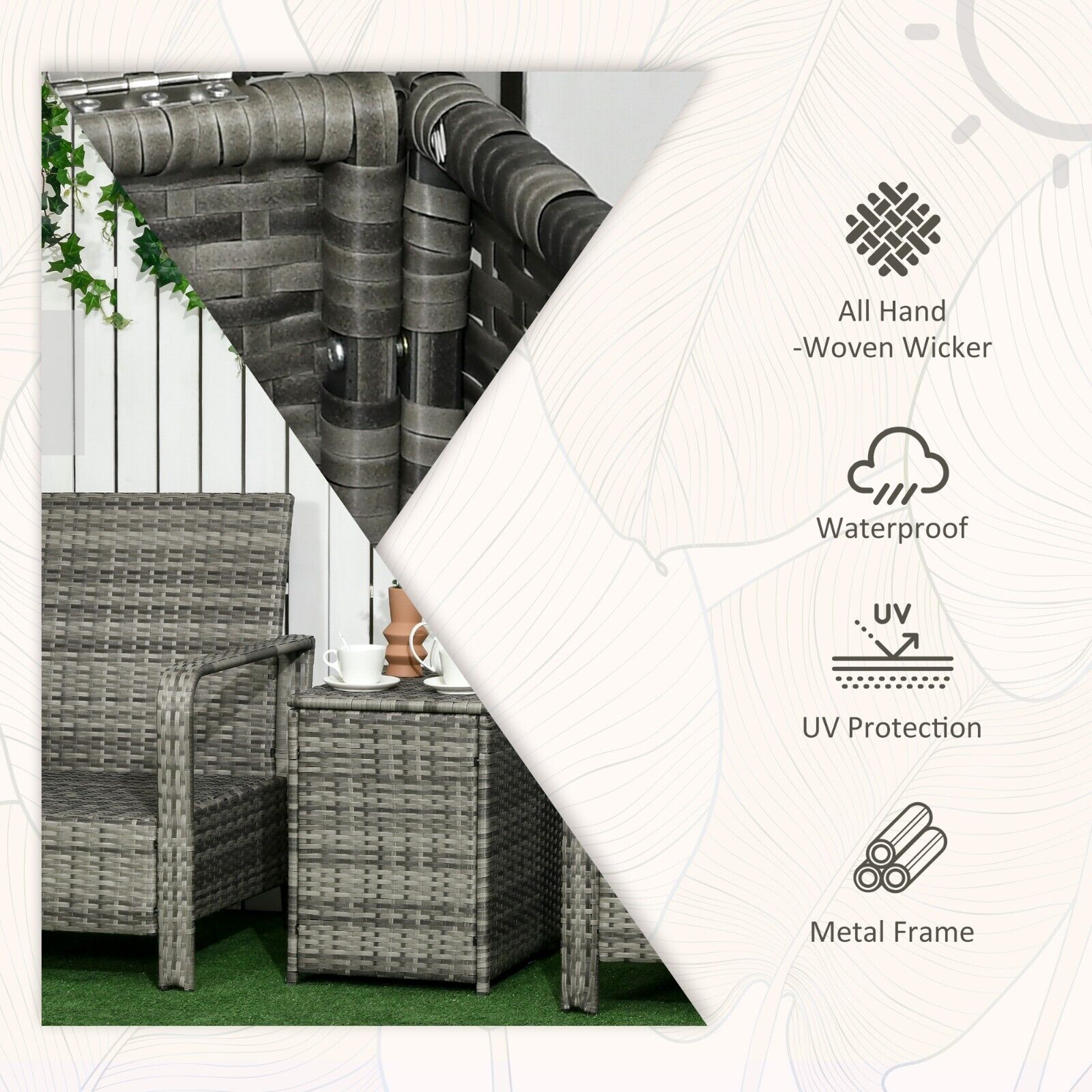 3 Piece Rattan Garden Seating Set with 2 Padded Chairs & Storage Table Outdoor - Home and Garden Furniture Shop - #rustic - furniture#
