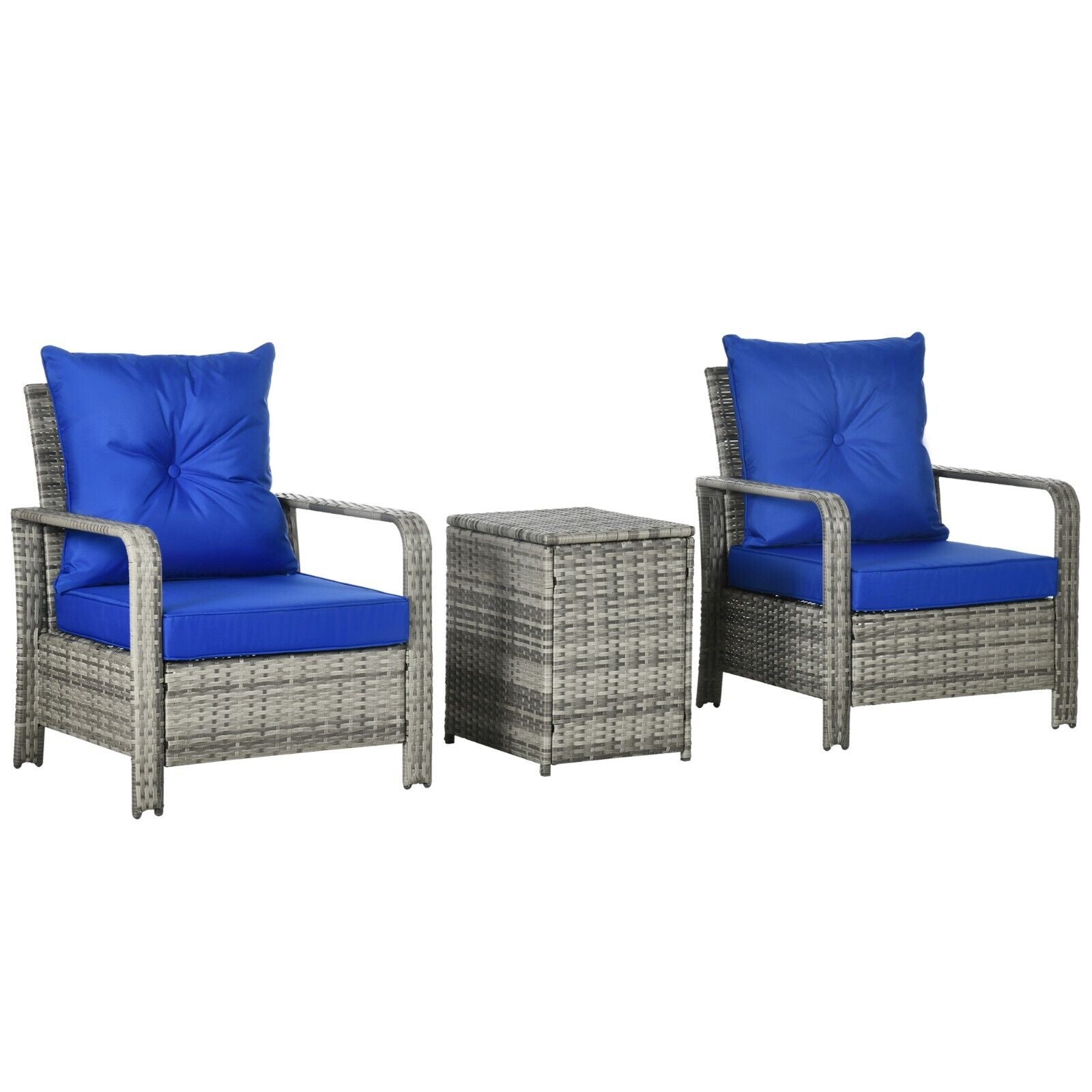 3 Piece Rattan Garden Seating Set with 2 Padded Chairs & Storage Table Outdoor - Home and Garden Furniture Shop - #rustic - furniture#