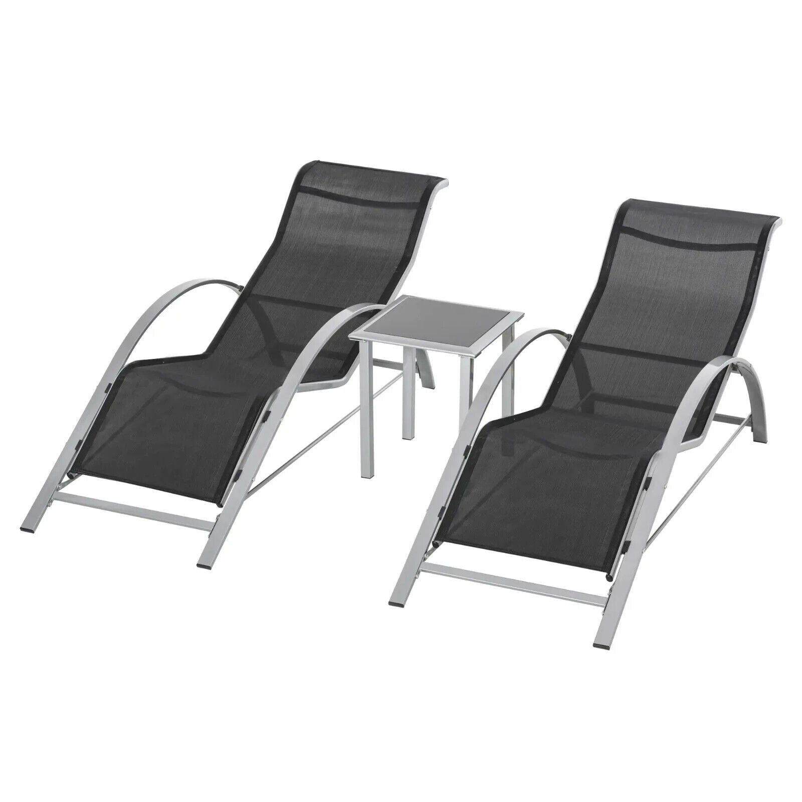 3 Piece Rattan Lounge Chair Set Garden Sunbathing Chairs With Side Table Black - Home and Garden Furniture Shop - #rustic - furniture#