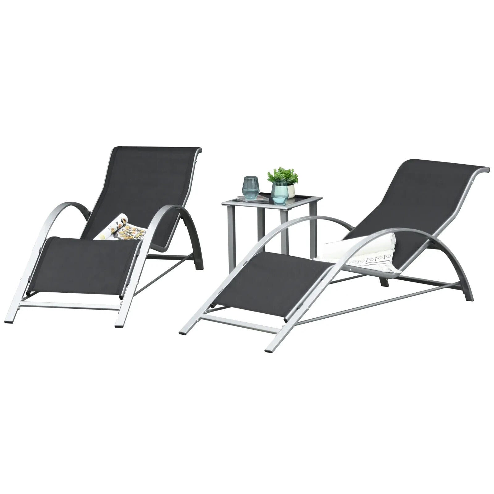 3 Piece Rattan Lounge Chair Set Garden Sunbathing Chairs With Side Table Black - Home and Garden Furniture Shop - #rustic - furniture#