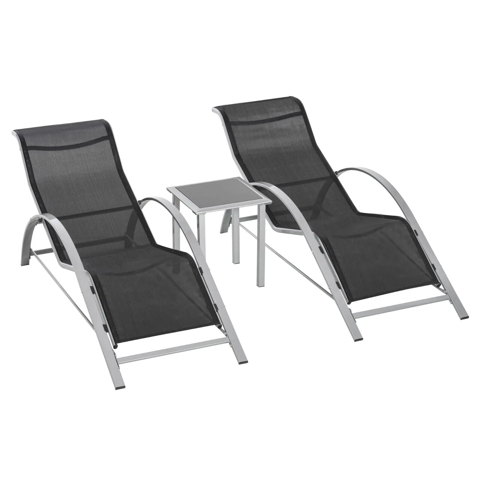 3 Piece Rattan Lounge Chair Set Garden Sunbathing Chairs With Side Table Black - Home and Garden Furniture Shop - #rustic - furniture#