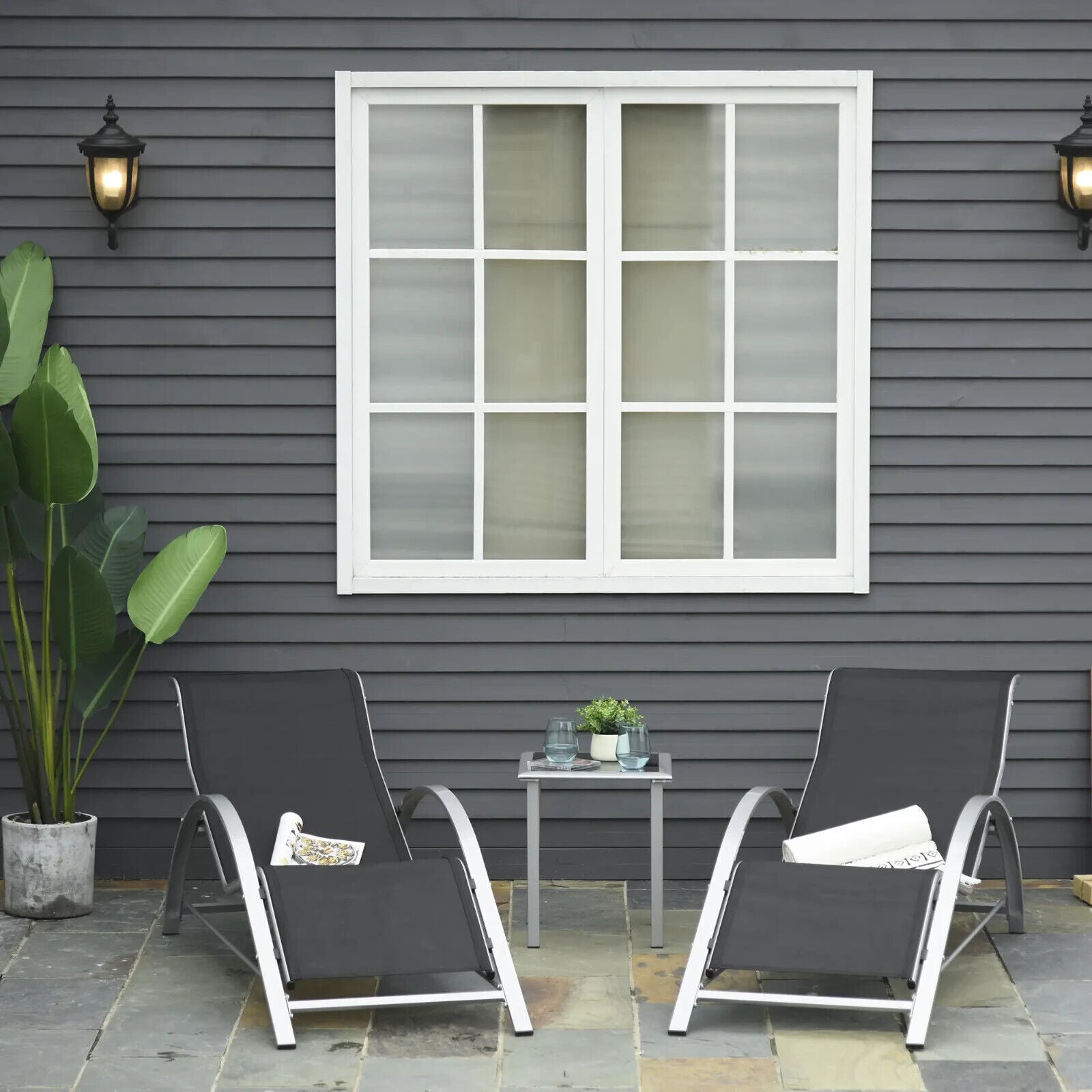 3 Piece Rattan Lounge Chair Set Garden Sunbathing Chairs With Side Table Black - Home and Garden Furniture Shop - #rustic - furniture#
